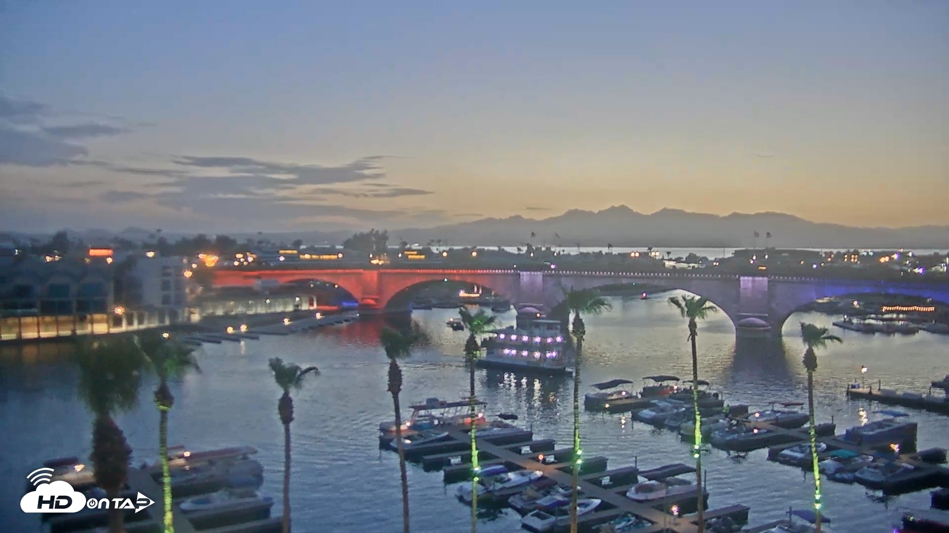 Snapshot of Lake Havasu London Bridge Live Webcam taken Jul 11, 2026, 8:16pm MST