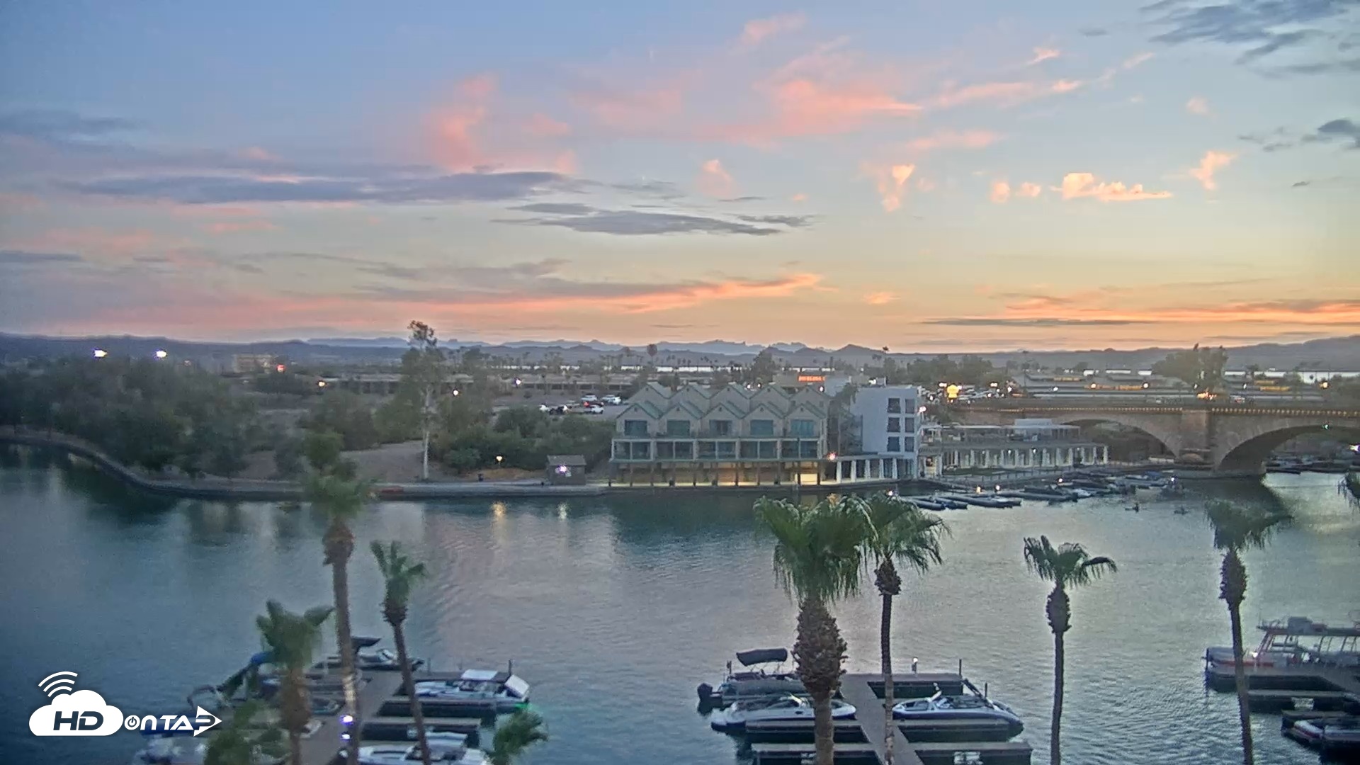 Snapshot of Lake Havasu London Bridge Live Webcam taken Jul 16, 2026, 8:02pm MST