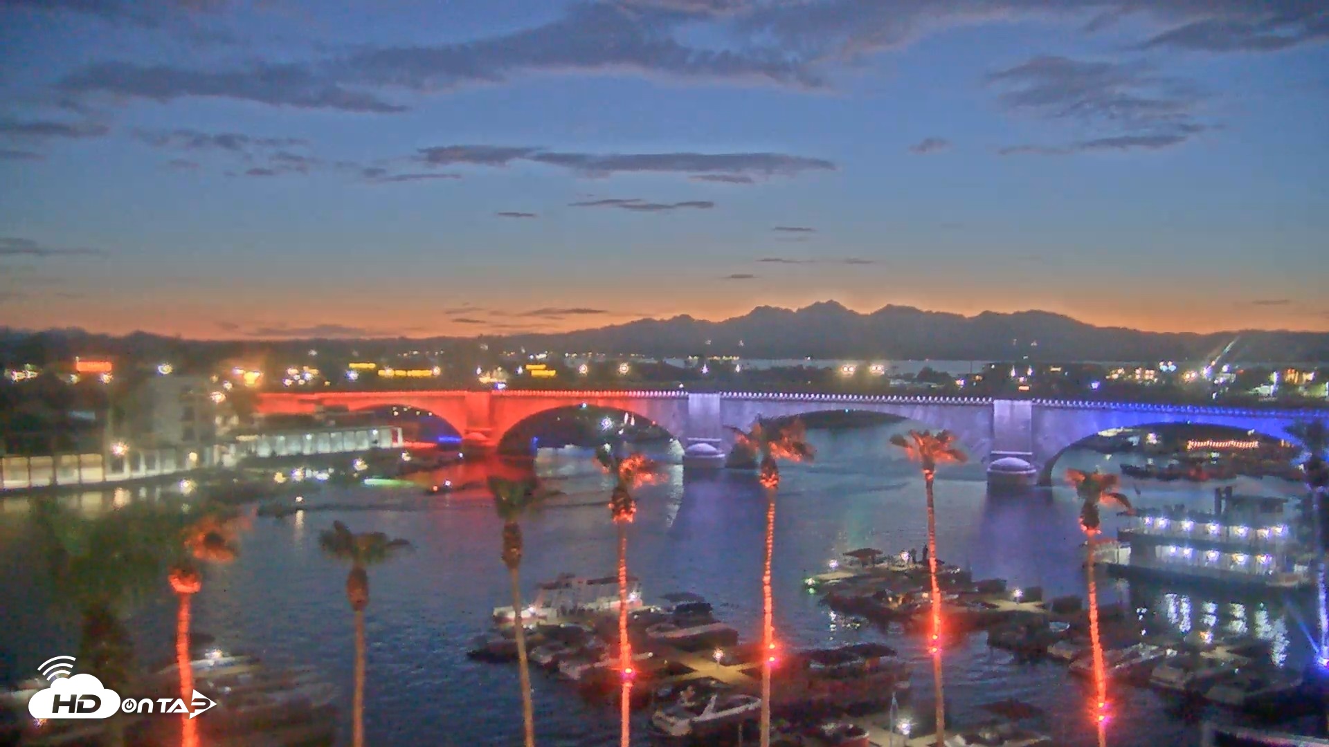 Snapshot of Lake Havasu London Bridge Live Webcam taken Jul 25, 2026, 8:24pm MST