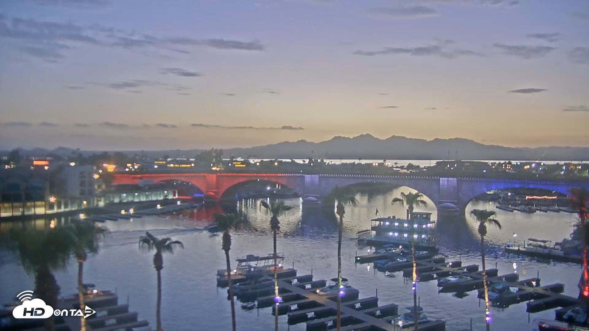 Snapshot of Lake Havasu London Bridge Live Webcam taken Jul 28, 2026, 8:07pm MST