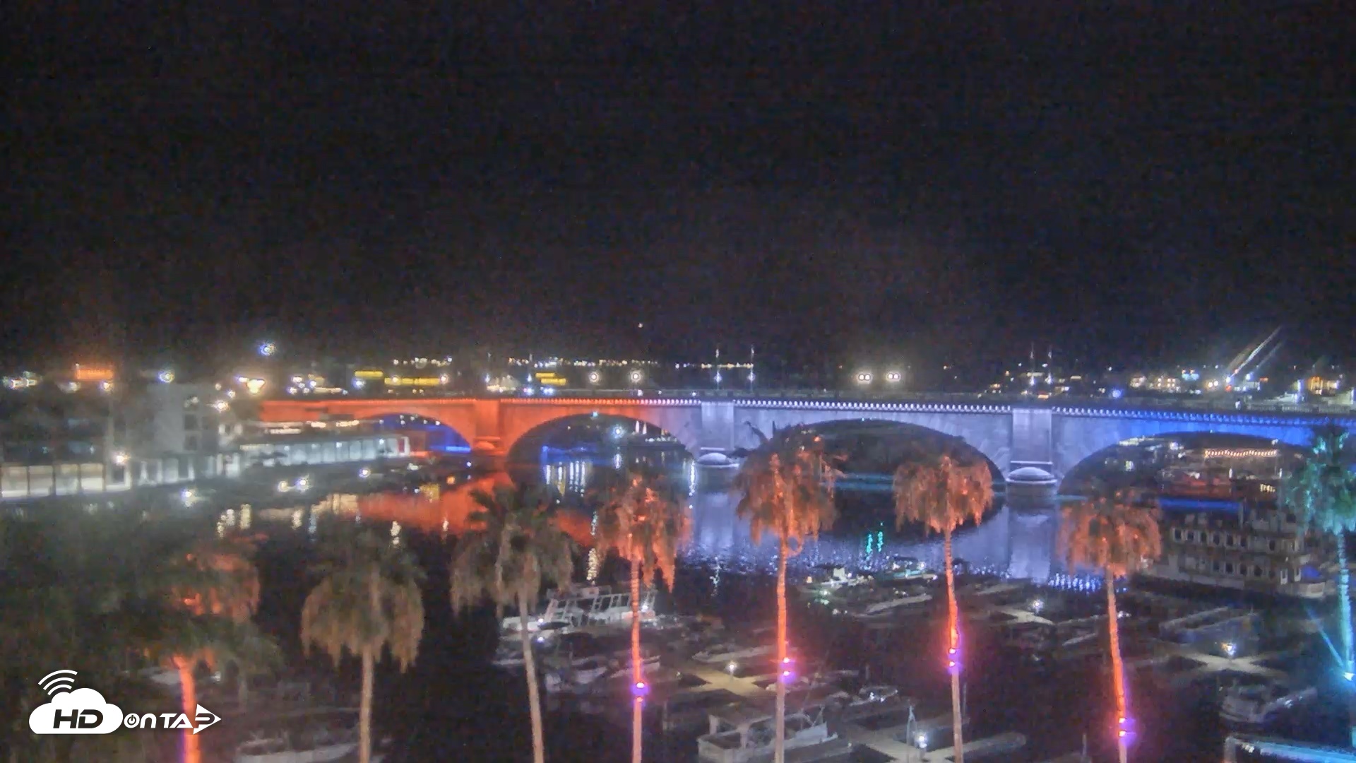 Snapshot of Lake Havasu London Bridge Live Webcam taken Jul 2, 2026, 10:11pm MST