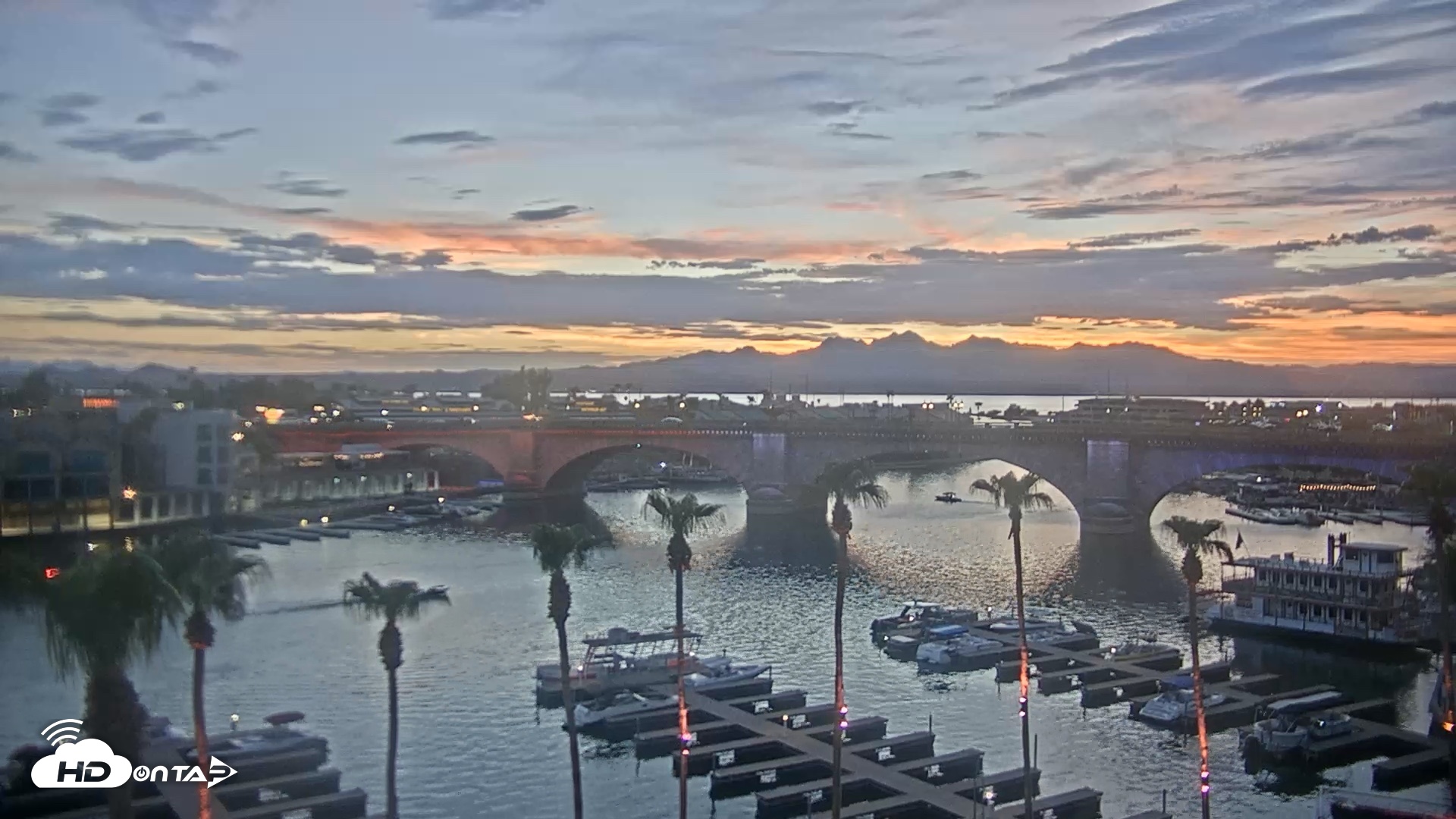 Snapshot of Lake Havasu London Bridge Live Webcam taken Jul 19, 2026, 8:03pm MST