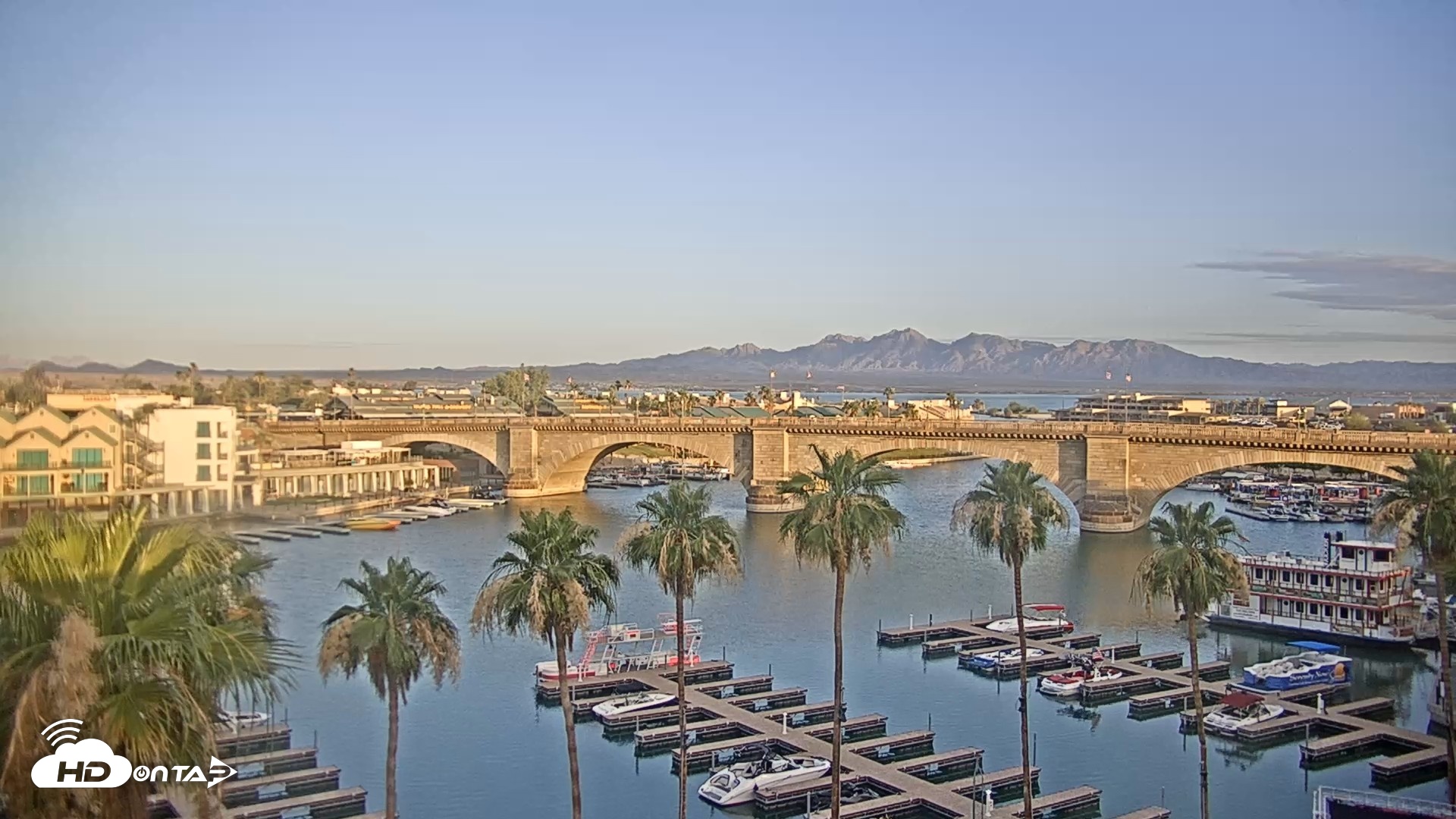 Snapshot of Lake Havasu London Bridge Live Webcam taken May 29, 2026, 5:57am MST