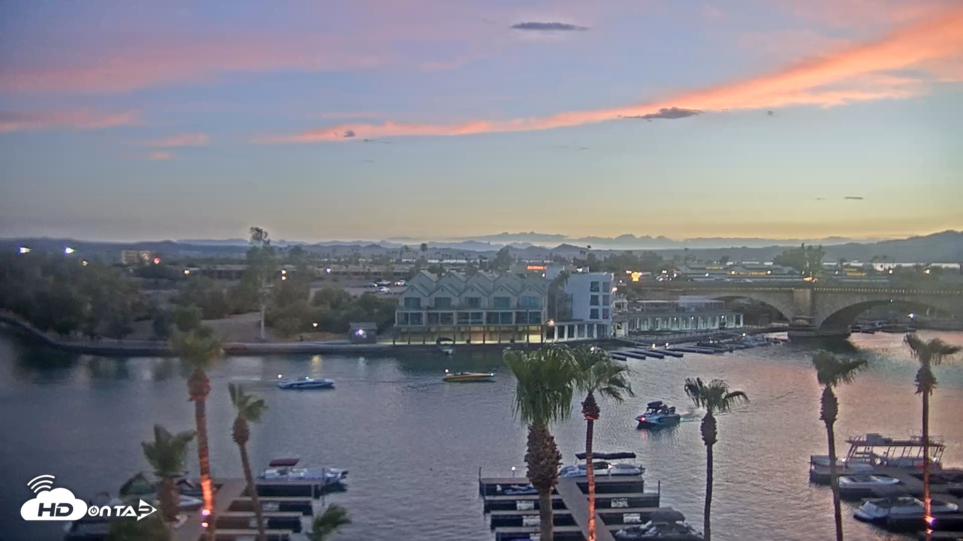 Snapshot of Lake Havasu London Bridge Live Webcam taken Jul 15, 2026, 8:06pm MST