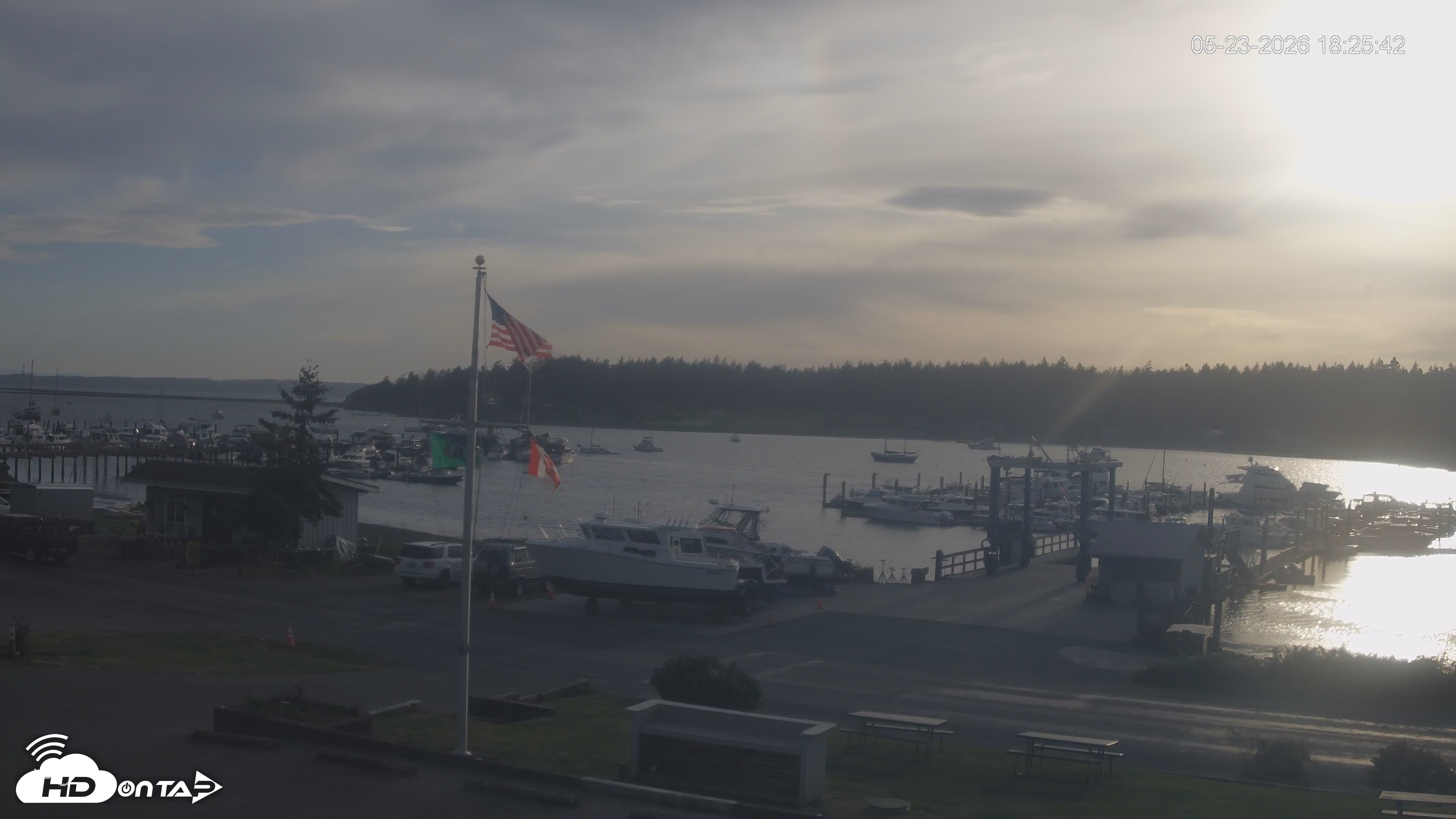 Snapshot of Lopez Island Marina Live Webcam taken May 23, 2026, 7:25pm PDT