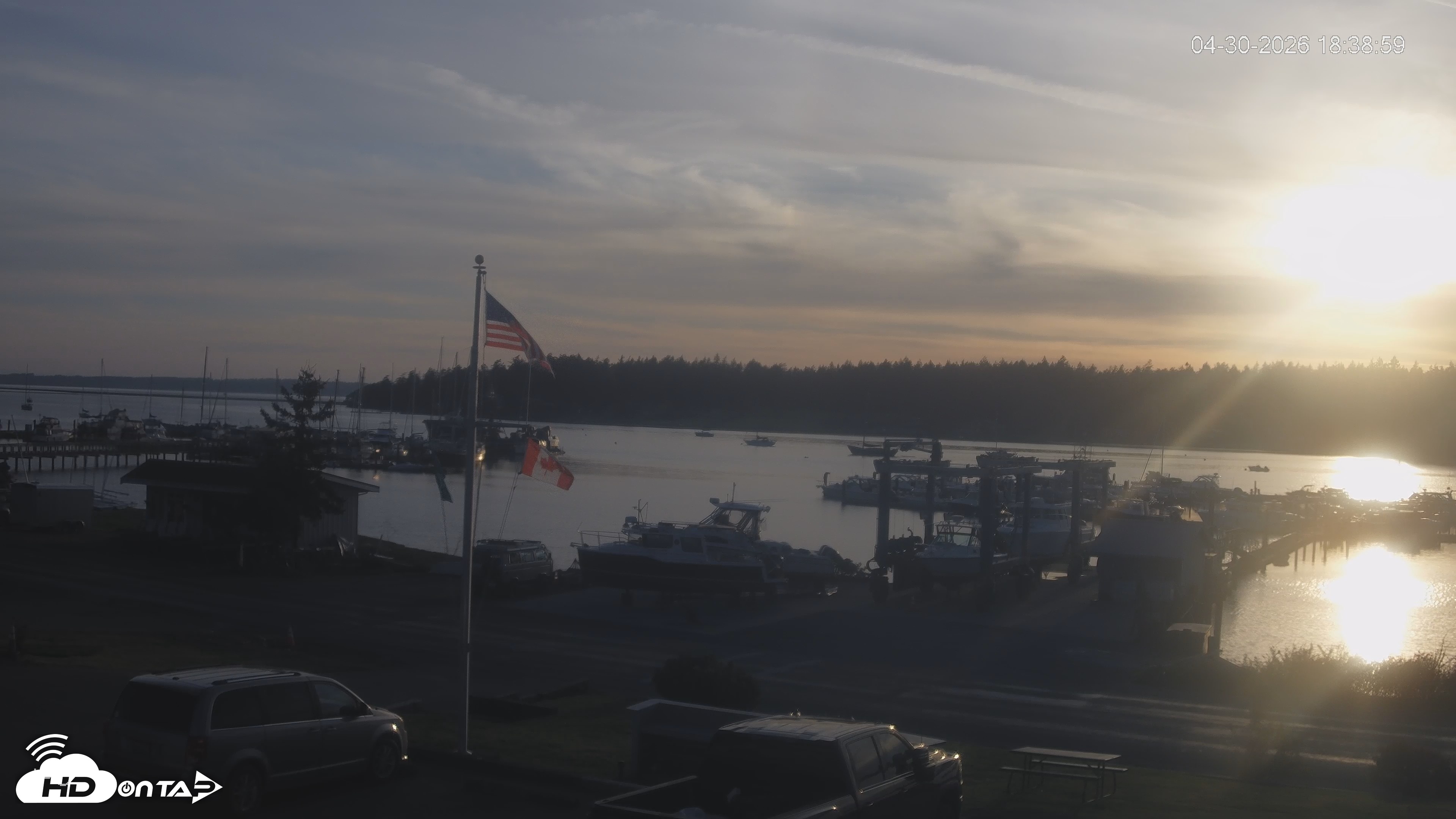 Snapshot of Lopez Island Marina Live Webcam taken Apr 30, 2026, 7:39pm PDT