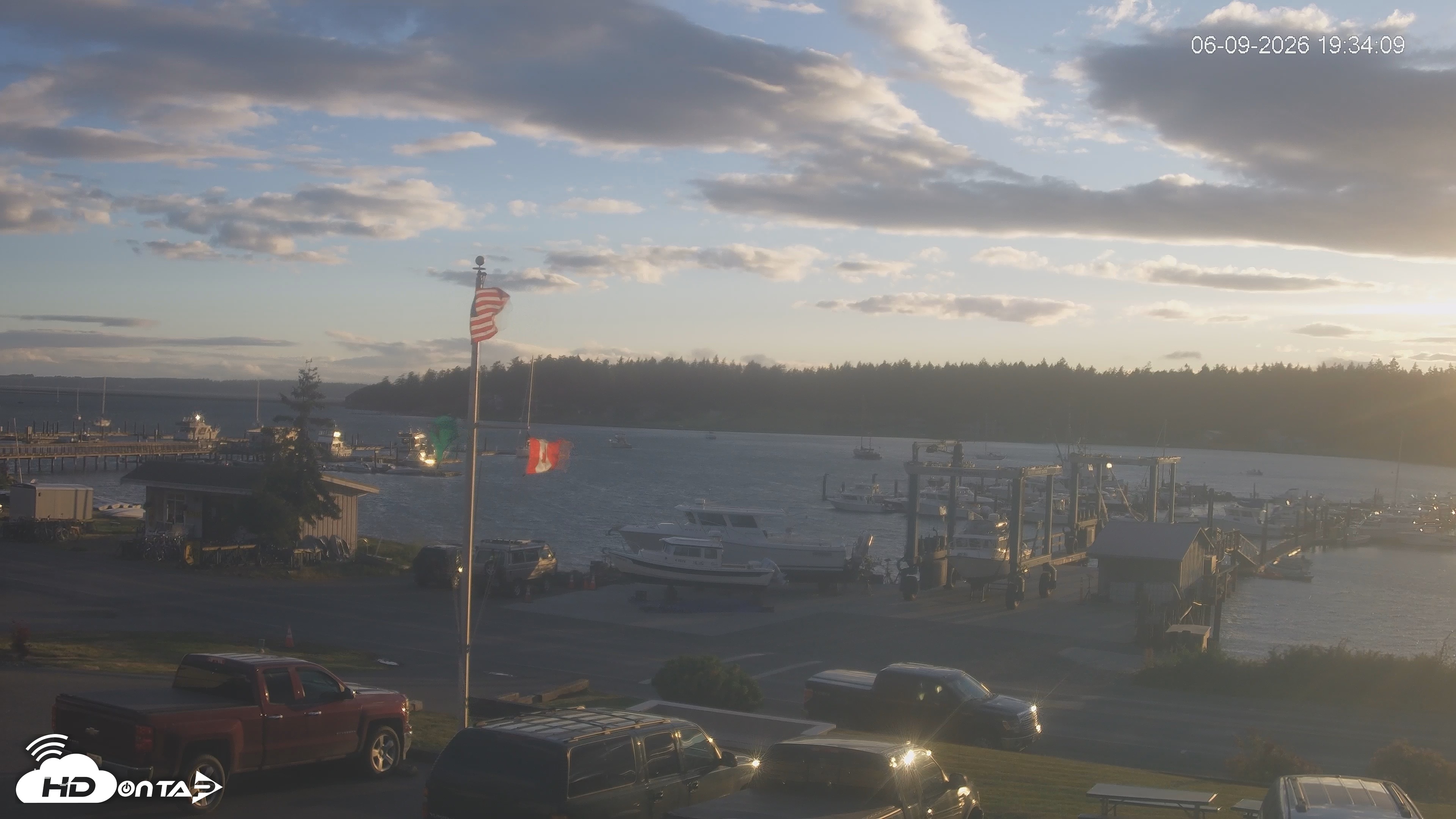 Snapshot of Lopez Island Marina Live Webcam taken Jun 9, 2026, 8:33pm PDT