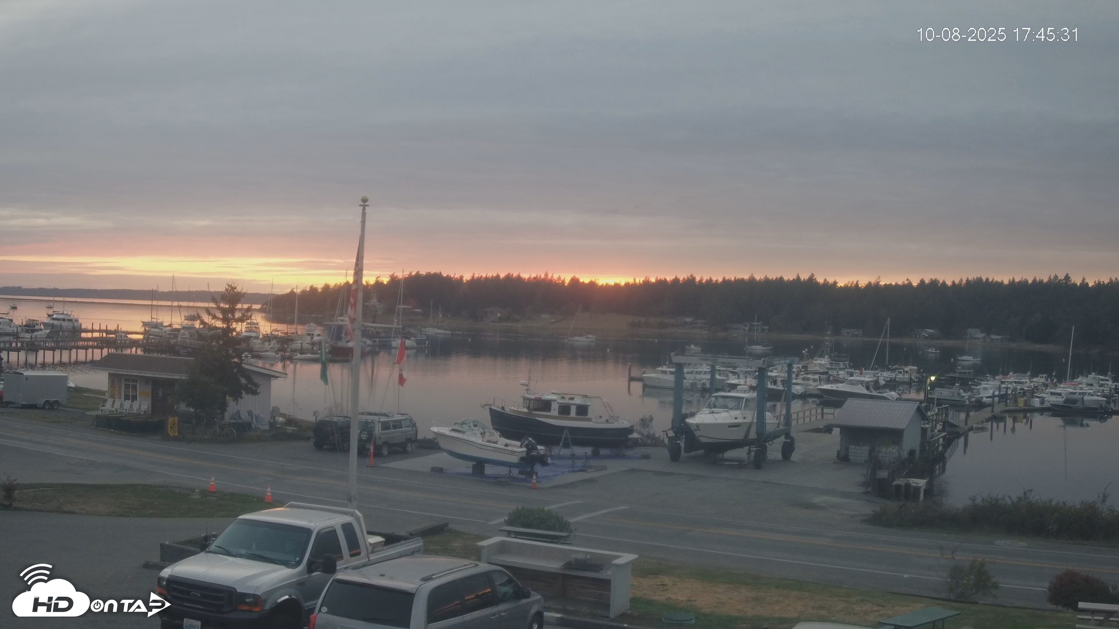 Snapshot of Lopez Island Marina Live Webcam taken Oct 8, 2025, 6:46pm PDT