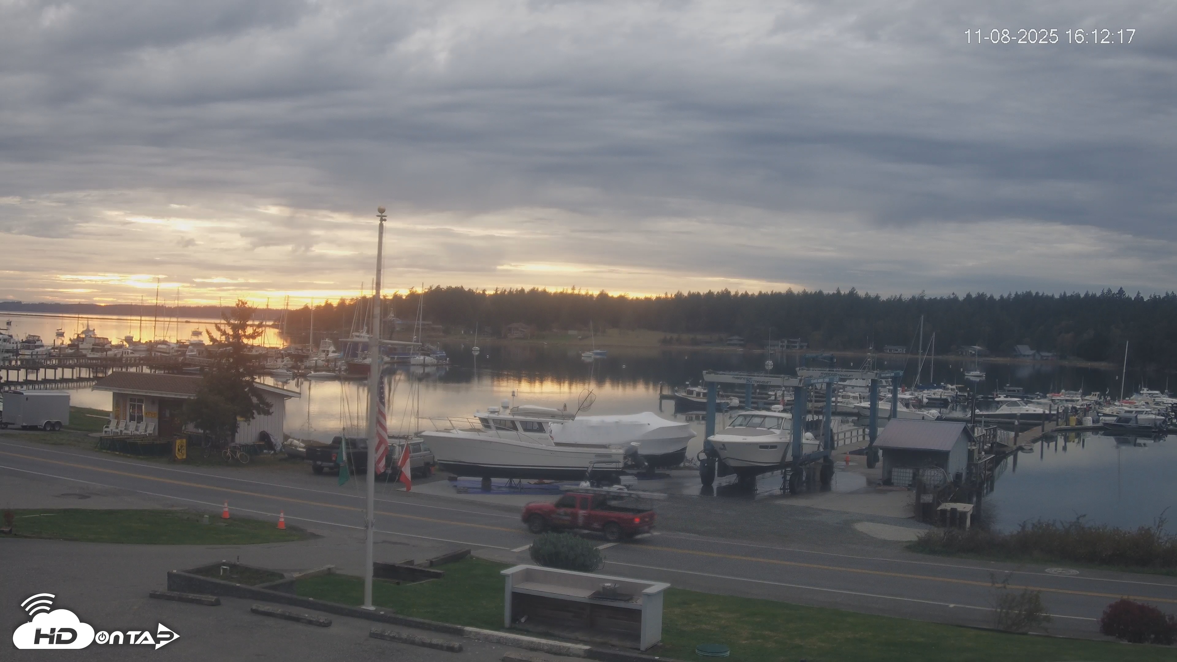 Snapshot of Lopez Island Marina Live Webcam taken Nov 8, 2025, 4:12pm PST