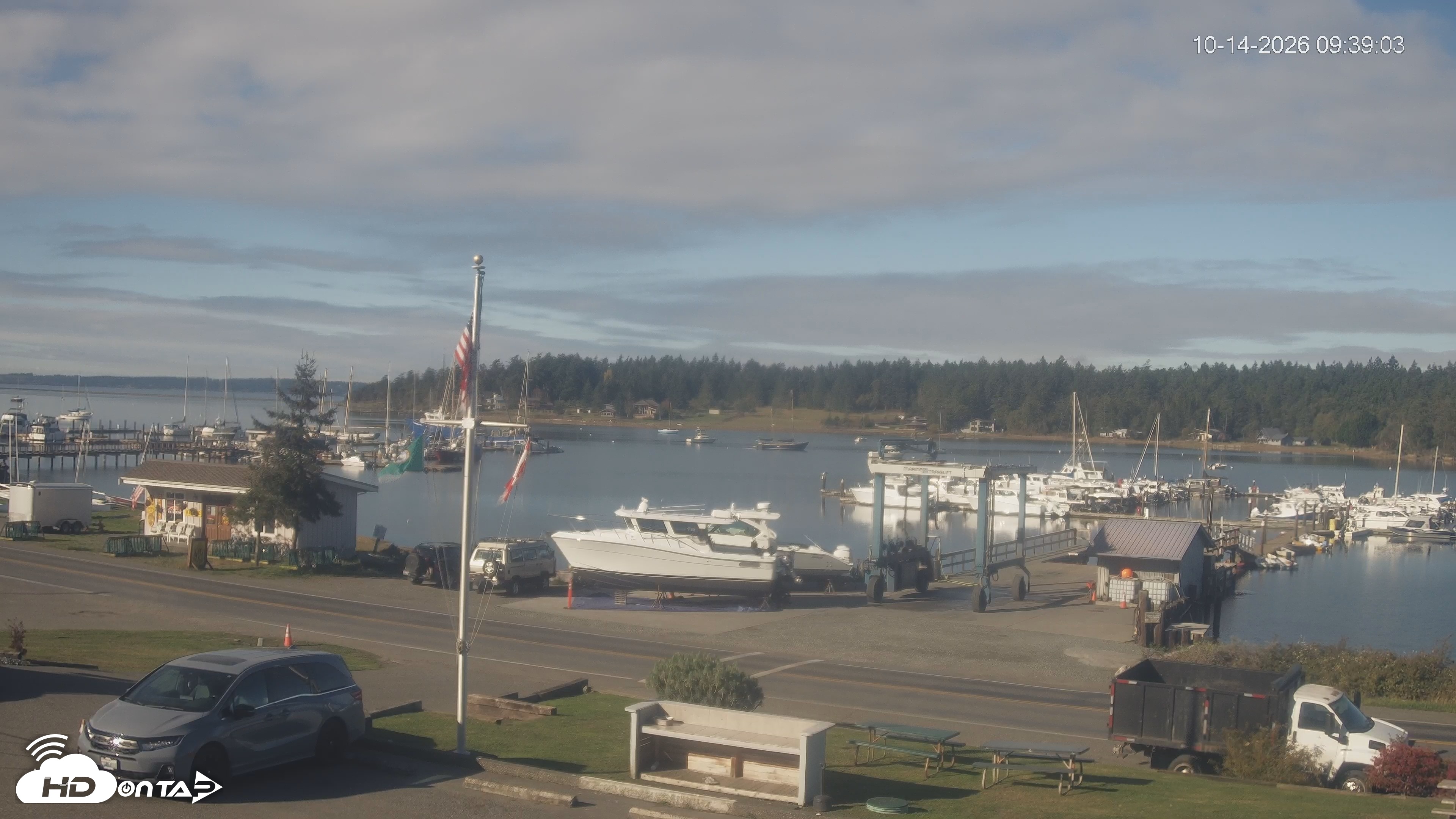 Snapshot of Lopez Island Marina Live Webcam taken Oct 14, 2026, 10:39am PDT