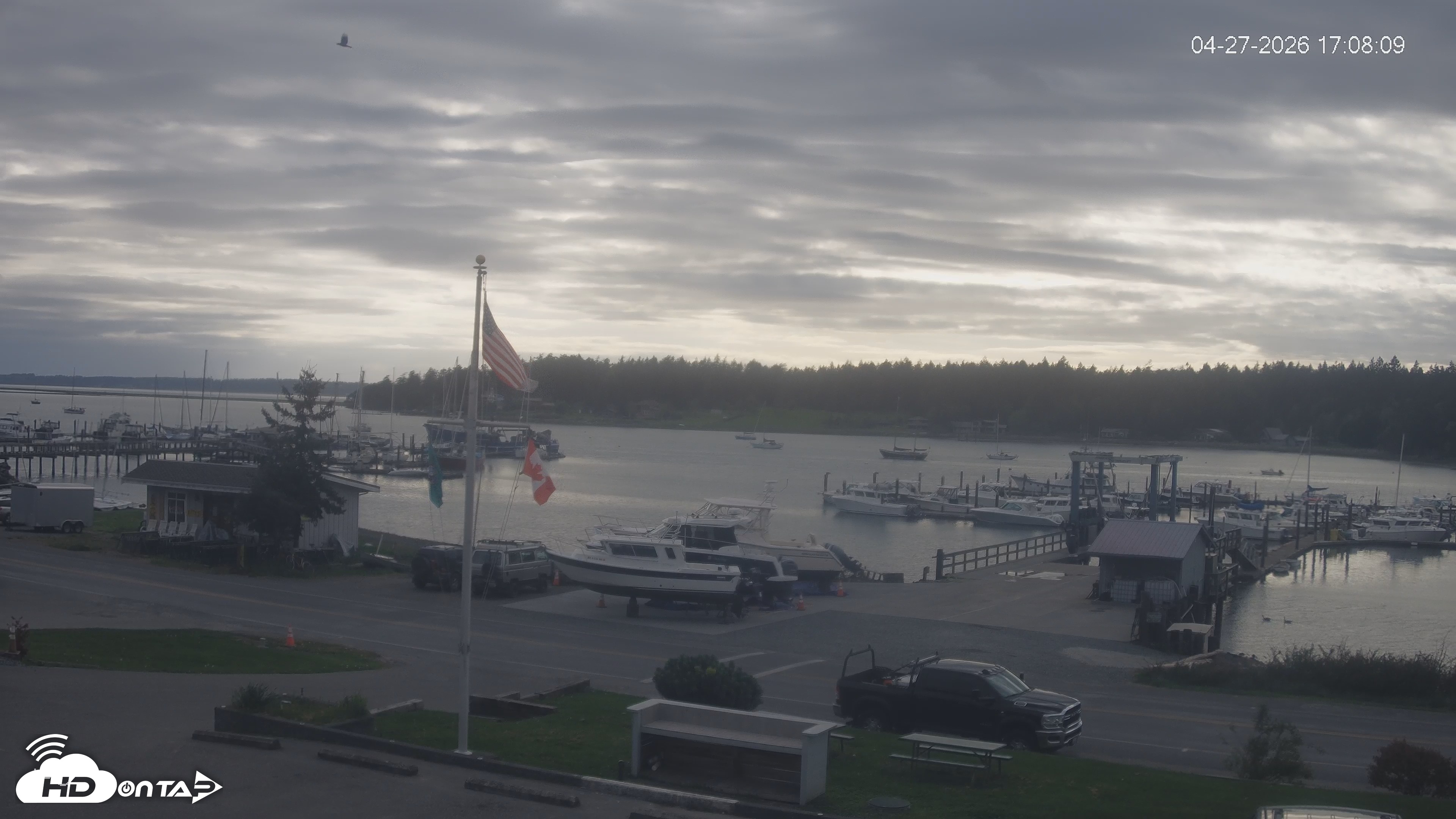 Snapshot of Lopez Island Marina Live Webcam taken Apr 27, 2026, 6:08pm PDT
