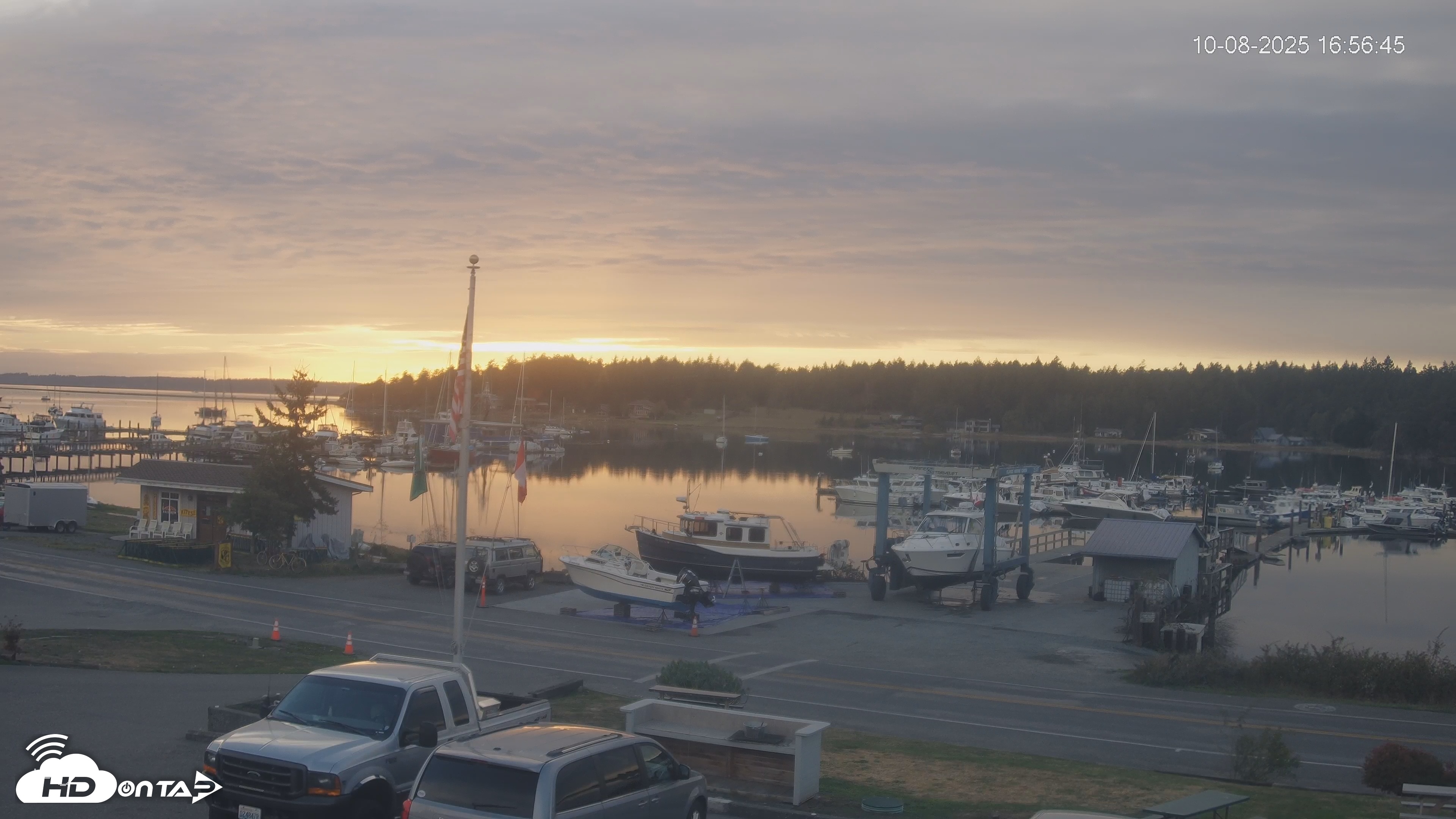 Snapshot of Lopez Island Marina Live Webcam taken Oct 8, 2025, 5:57pm PDT