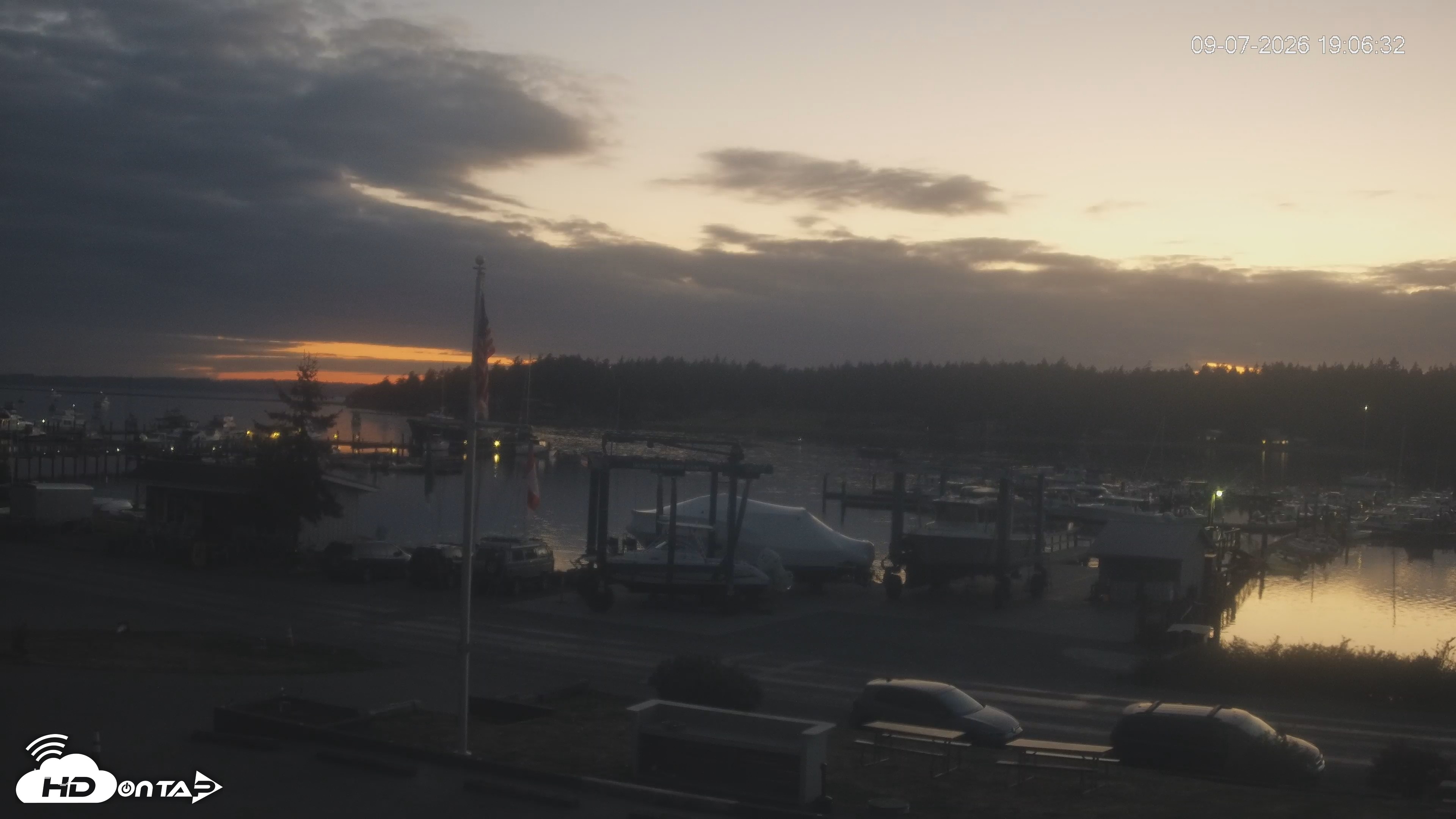 Snapshot of Lopez Island Marina Live Webcam taken Sep 7, 2026, 8:11pm PDT