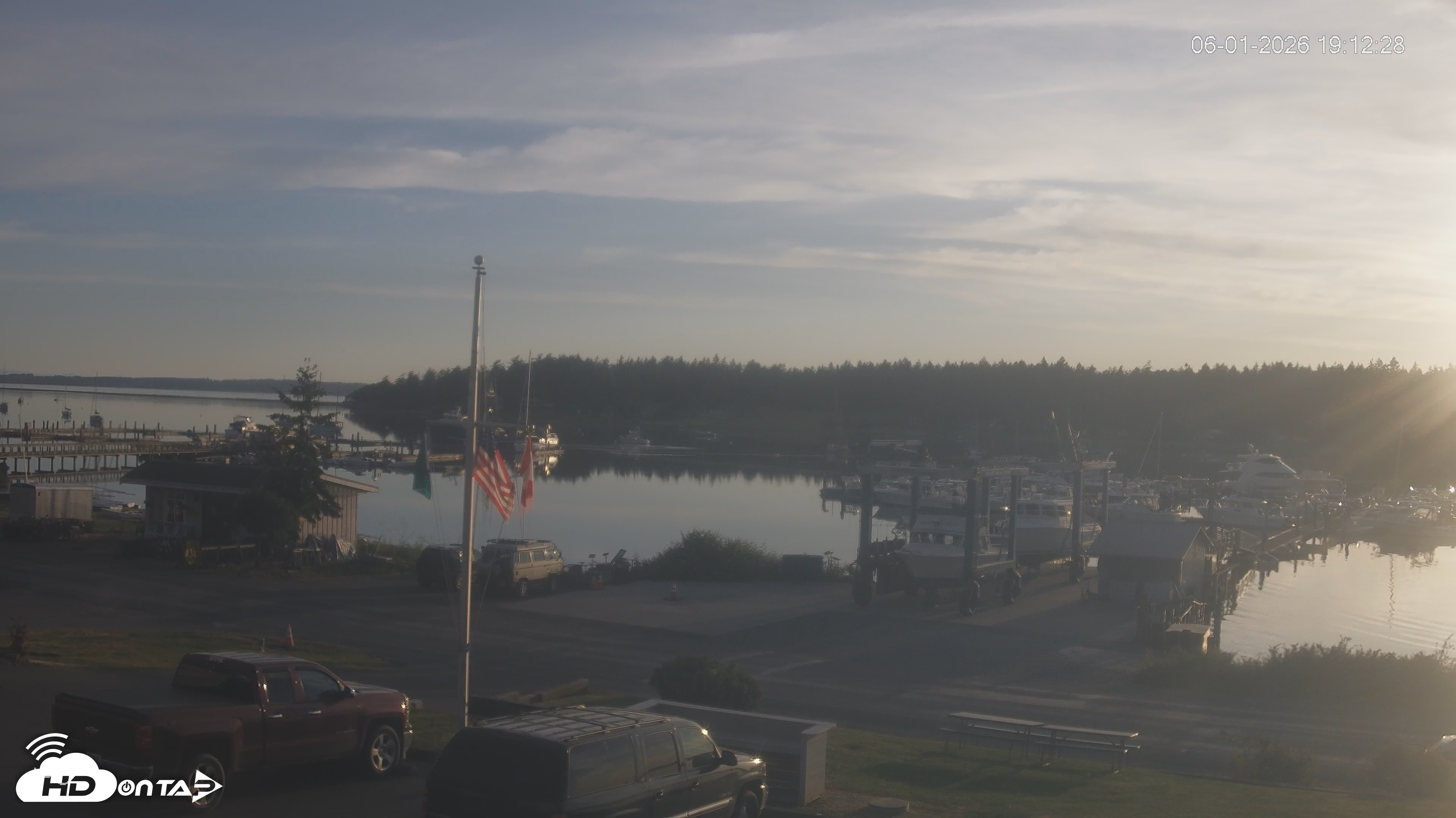 Snapshot of Lopez Island Marina Live Webcam taken Jun 1, 2026, 8:12pm PDT