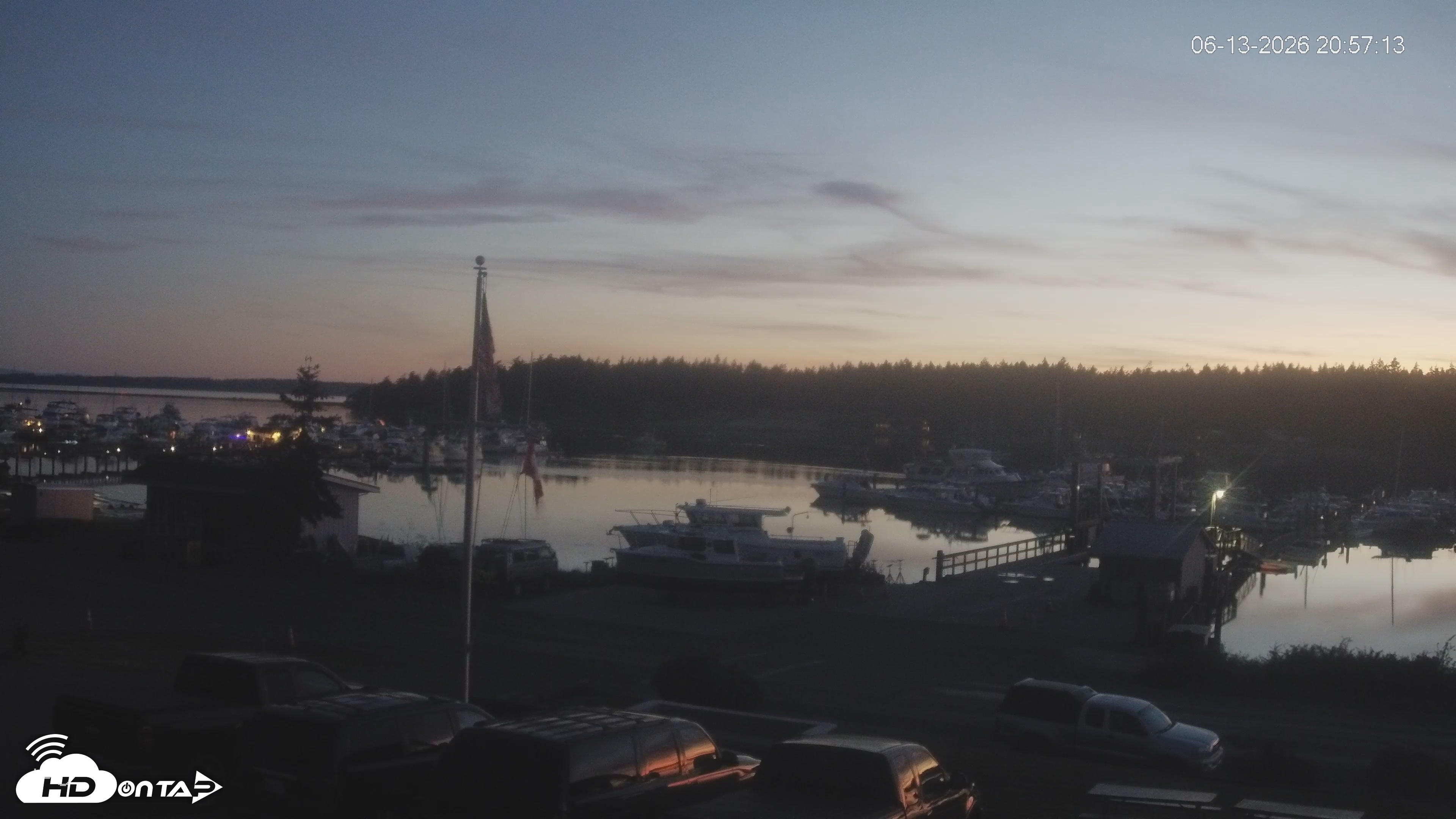Snapshot of Lopez Island Marina Live Webcam taken Jun 13, 2026, 9:57pm PDT