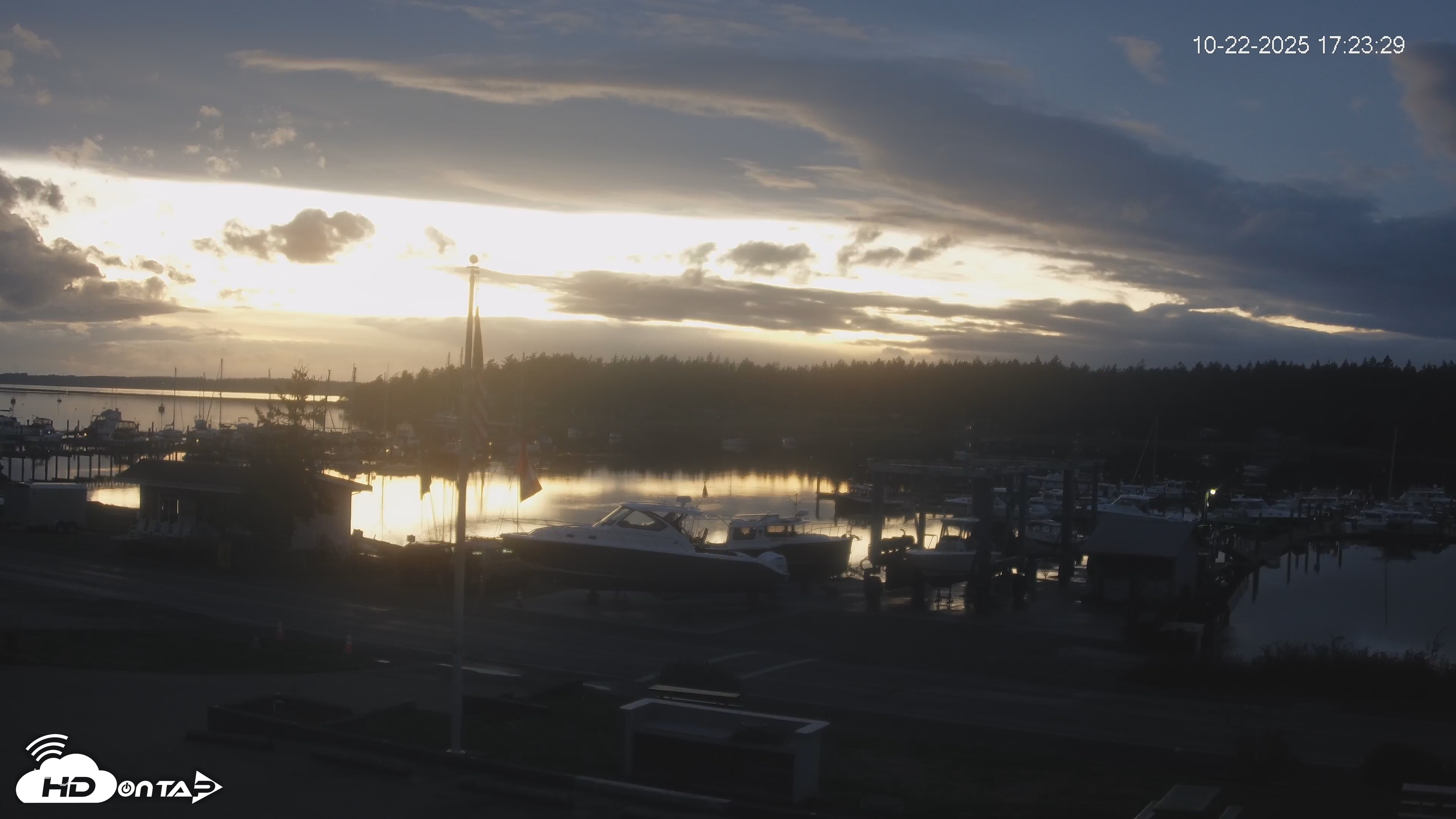 Snapshot of Lopez Island Marina Live Webcam taken Oct 22, 2025, 6:23pm PDT