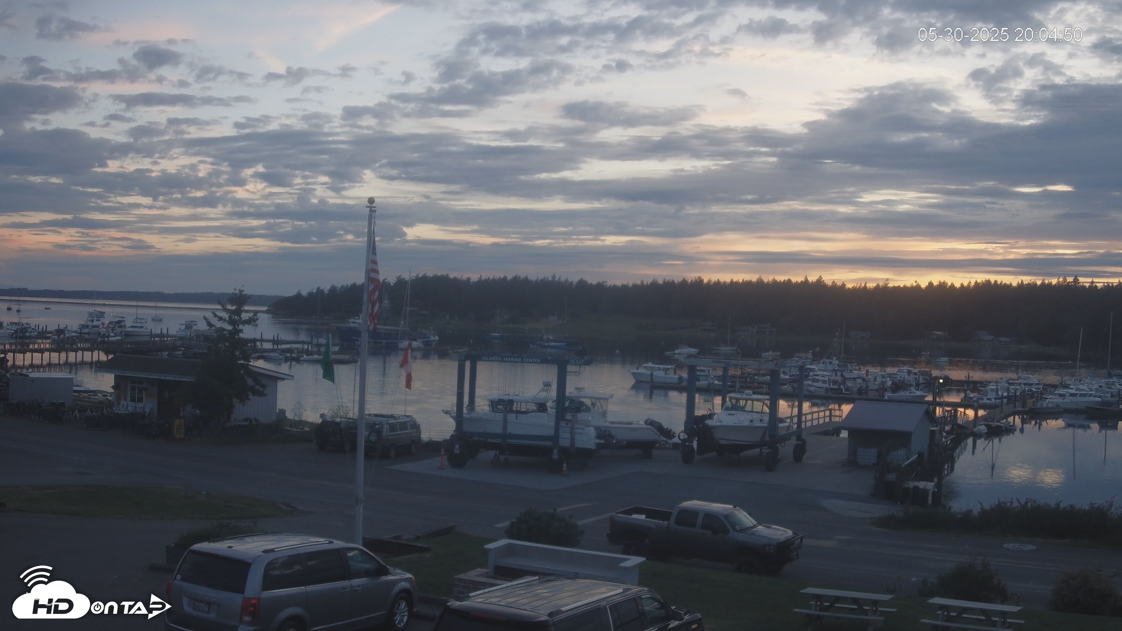 Snapshot of Lopez Island Marina Live Webcam taken May 30, 2025, 9:04pm PDT