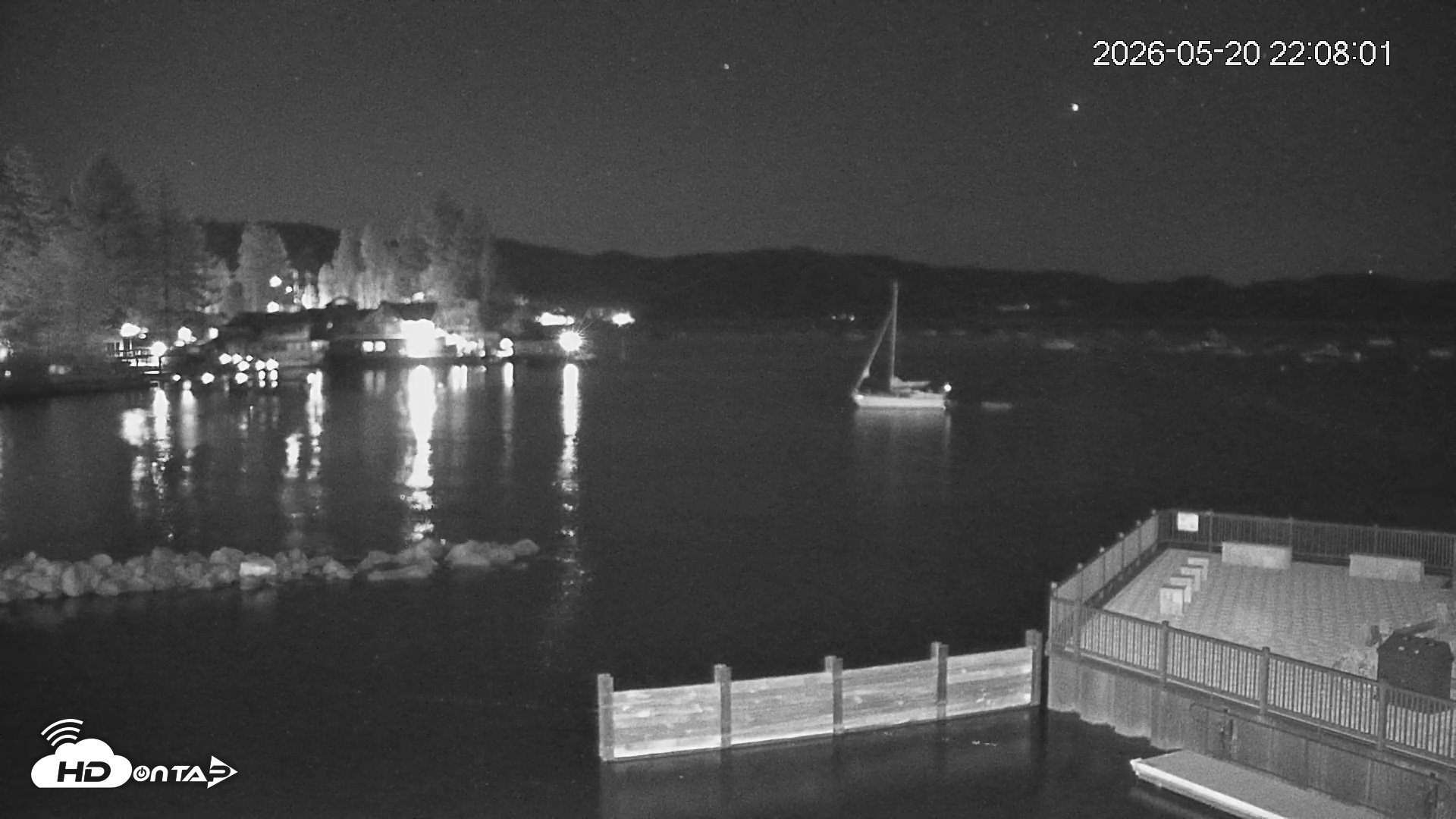 Snapshot of Tahoe Vista Lake Tahoe Live Webcam taken May 20, 2026, 10:09pm PDT