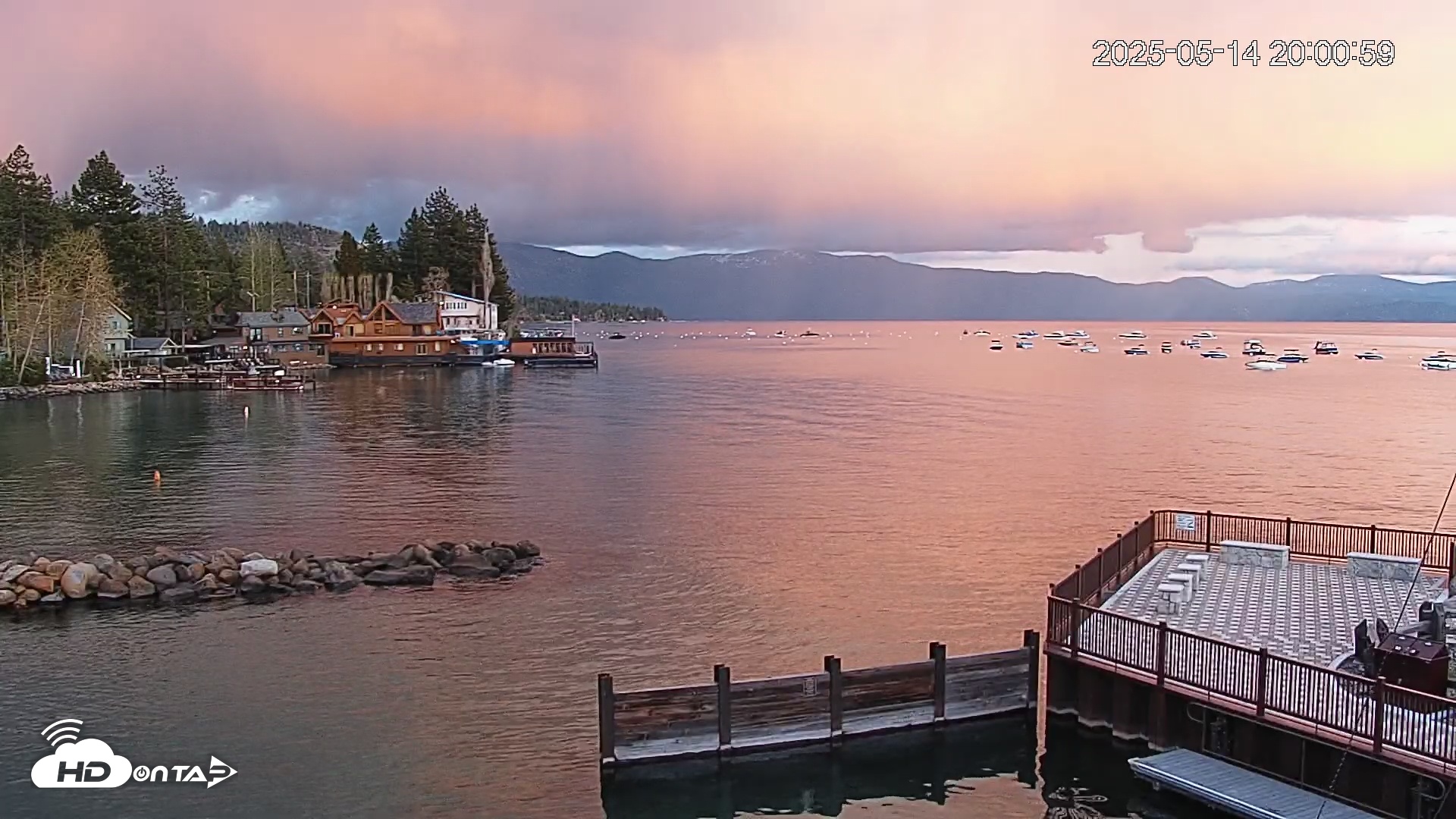 Snapshot of Tahoe Vista Lake Tahoe Live Webcam taken May 14, 2025, 8:02pm PDT