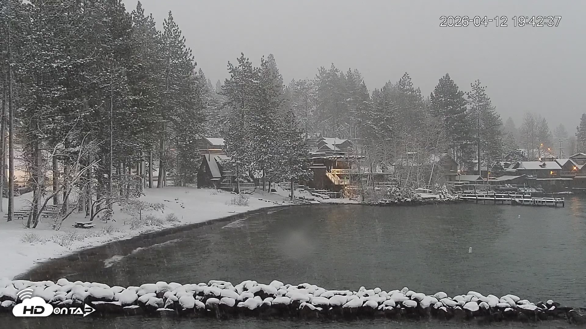 Snapshot of Tahoe Vista Lake Tahoe Live Webcam taken Apr 12, 2026, 7:43pm PDT