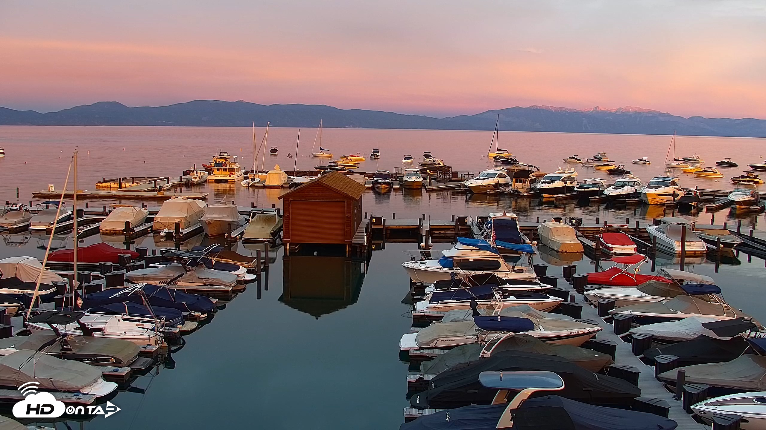 Snapshot of Tahoe City Marina - Lake Tahoe Live Webcam taken Jul 12, 2026, 8:28pm PDT