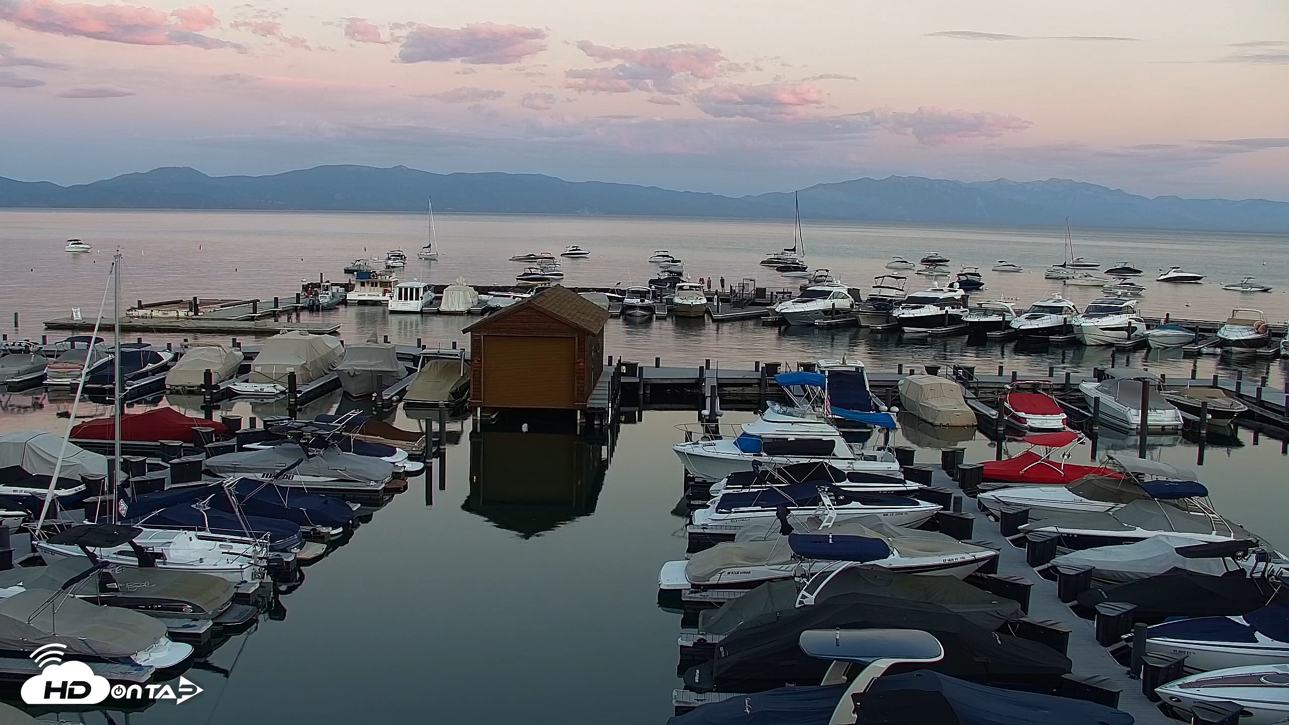 Snapshot of Tahoe City Marina - Lake Tahoe Live Webcam taken Aug 11, 2026, 8:04pm PDT