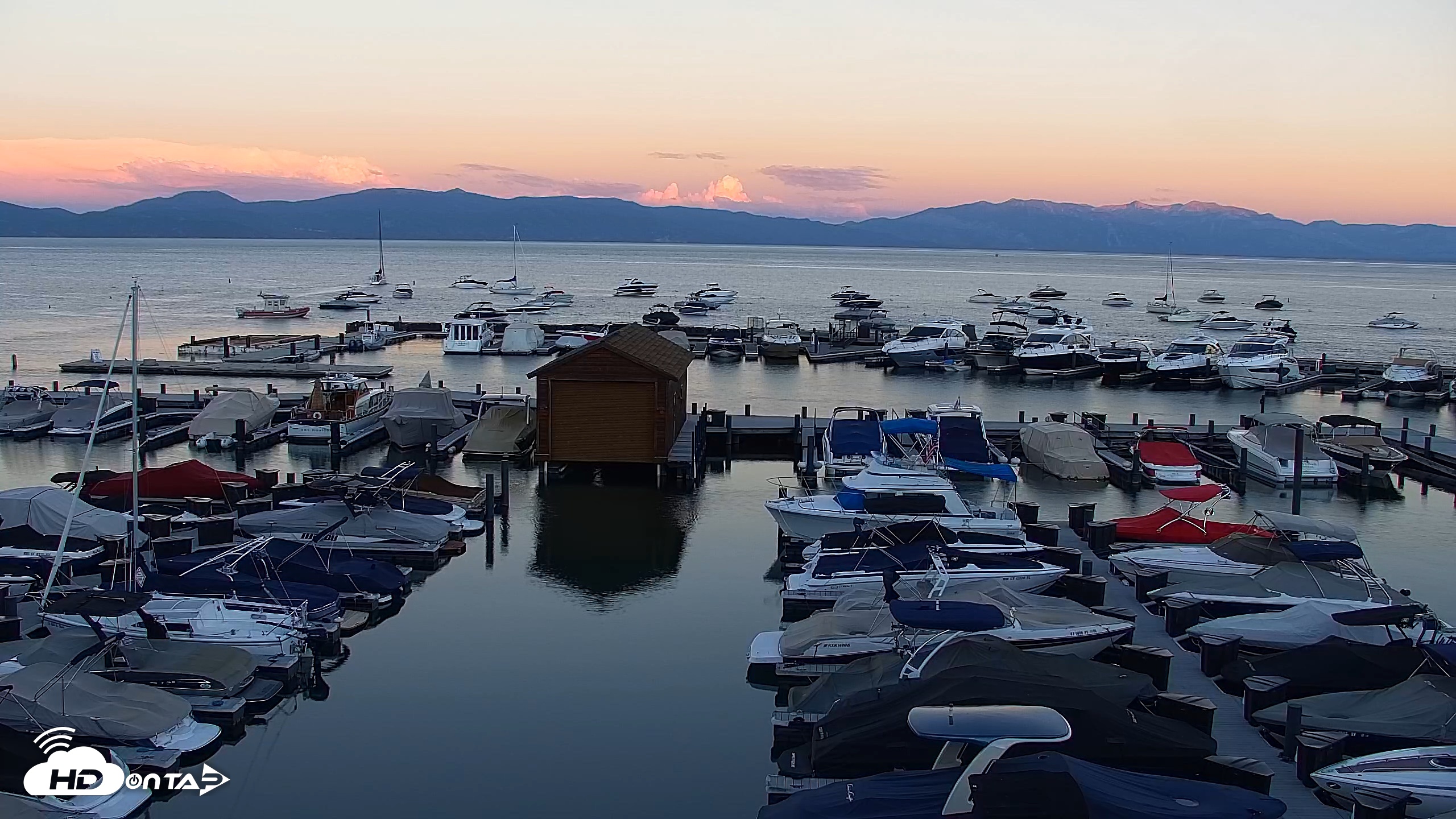 Snapshot of Tahoe City Marina - Lake Tahoe Live Webcam taken Jul 22, 2026, 8:21pm PDT