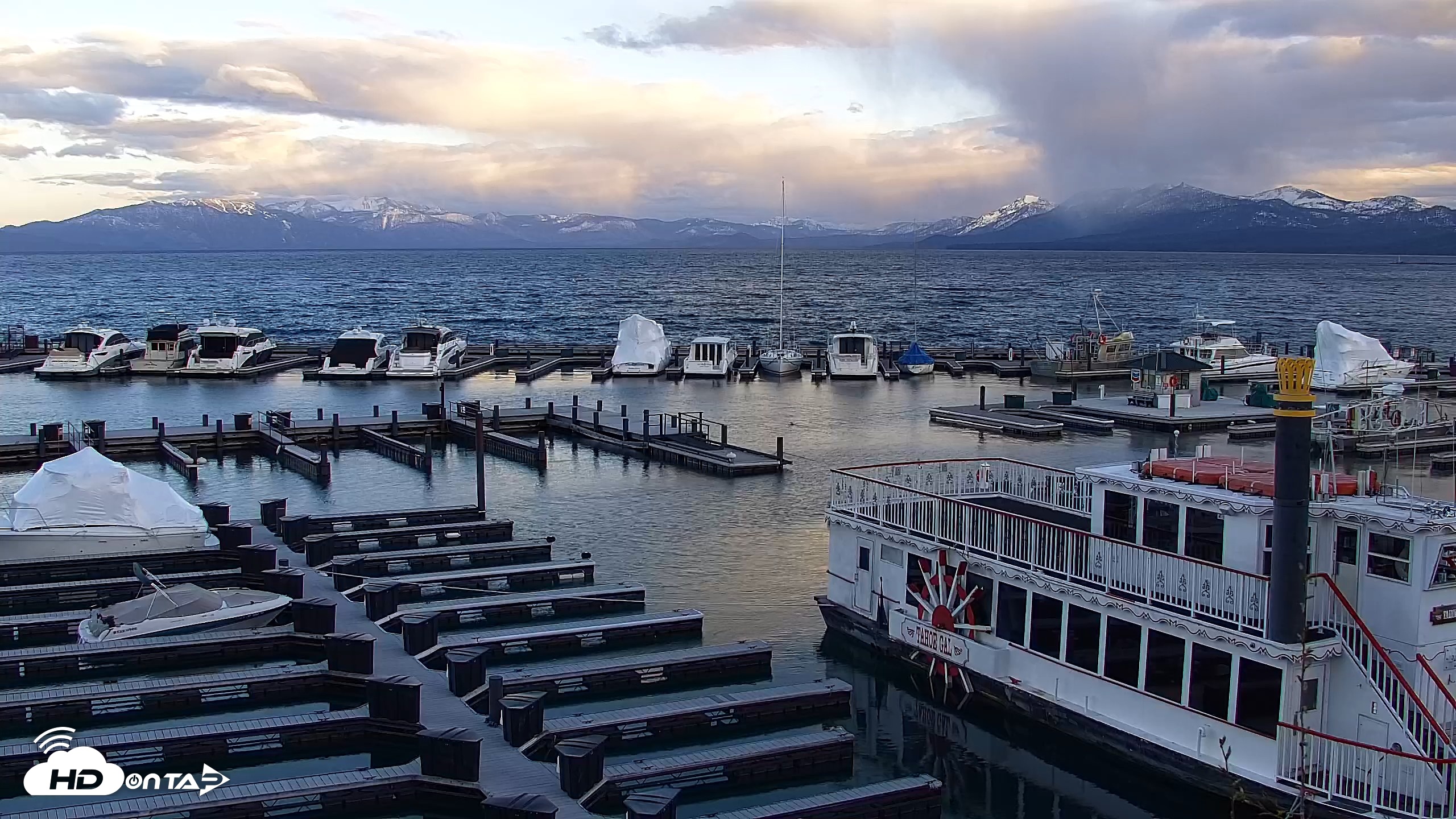 Snapshot of Tahoe City Marina - Lake Tahoe Live Webcam taken Apr 20, 2026, 7:19pm PDT