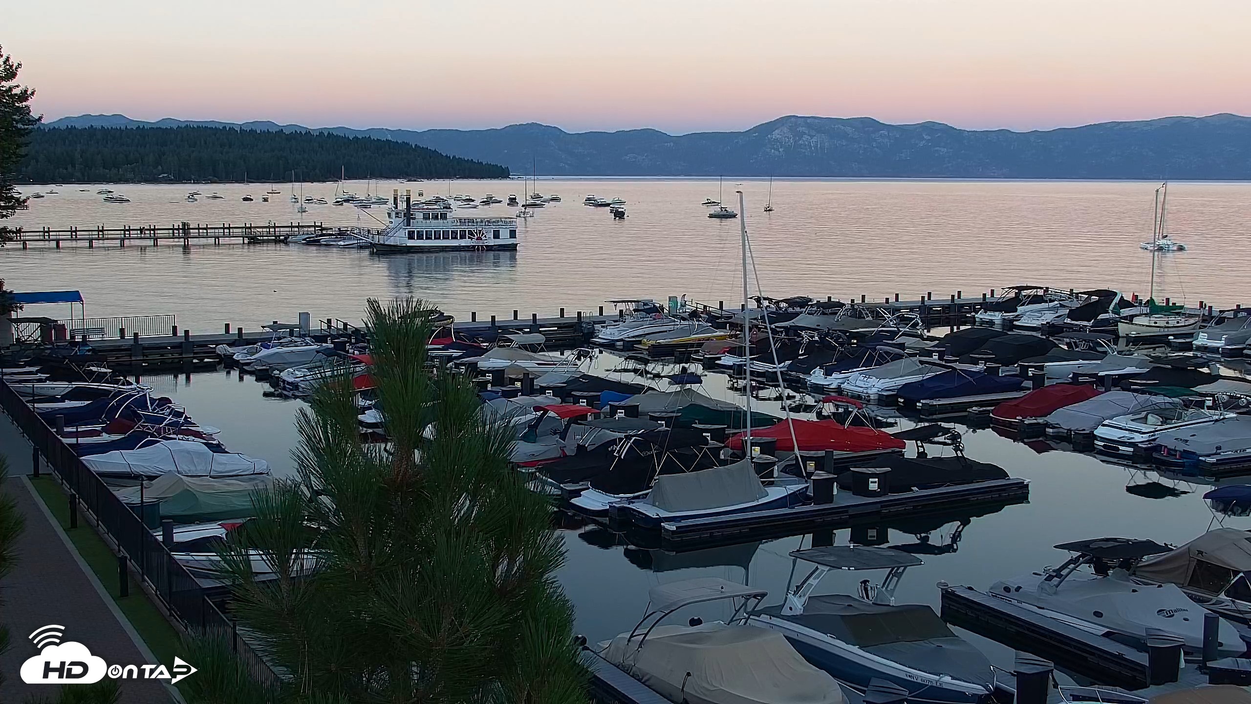 Snapshot of Tahoe City Marina - Lake Tahoe Live Webcam taken Aug 3, 2026, 8:12pm PDT