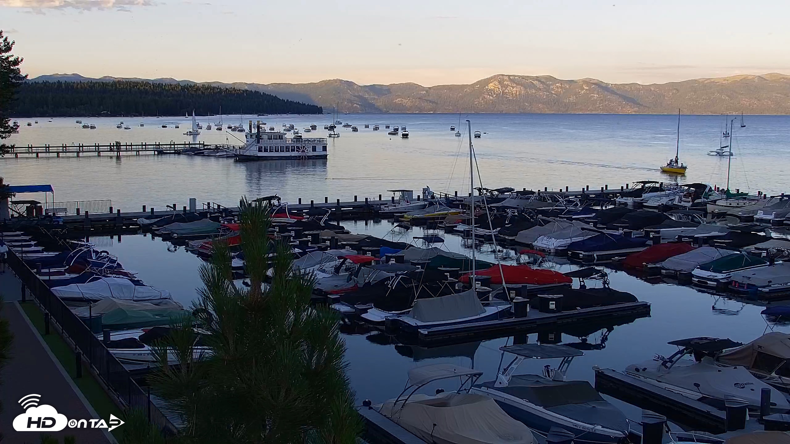 Snapshot of Tahoe City Marina - Lake Tahoe Live Webcam taken Jul 15, 2026, 8:04pm PDT