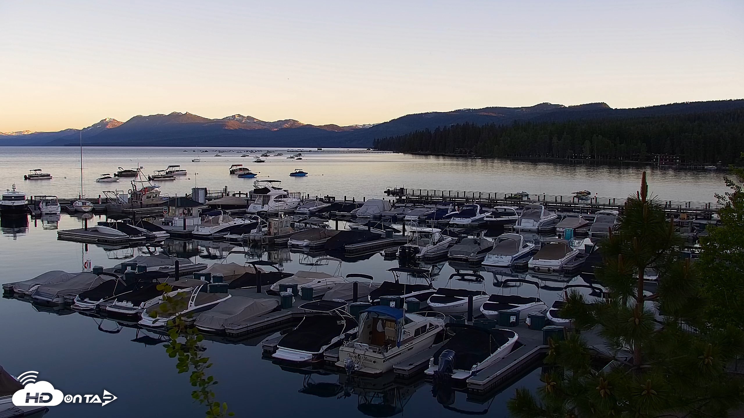 Snapshot of Tahoe City Marina - Lake Tahoe Live Webcam taken Jun 9, 2026, 8:09pm PDT