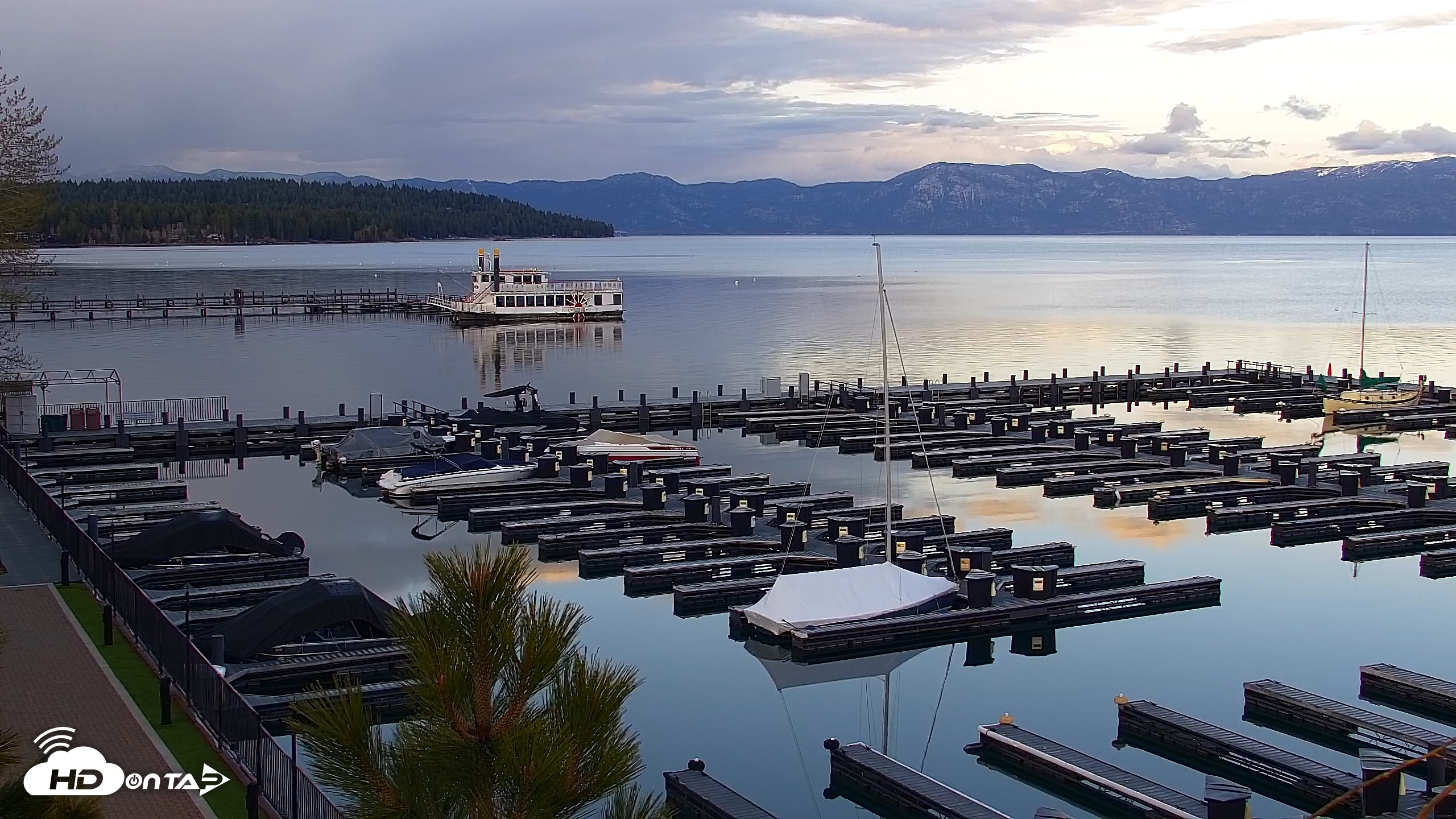 Snapshot of Tahoe City Marina - Lake Tahoe Live Webcam taken Apr 27, 2026, 7:30pm PDT