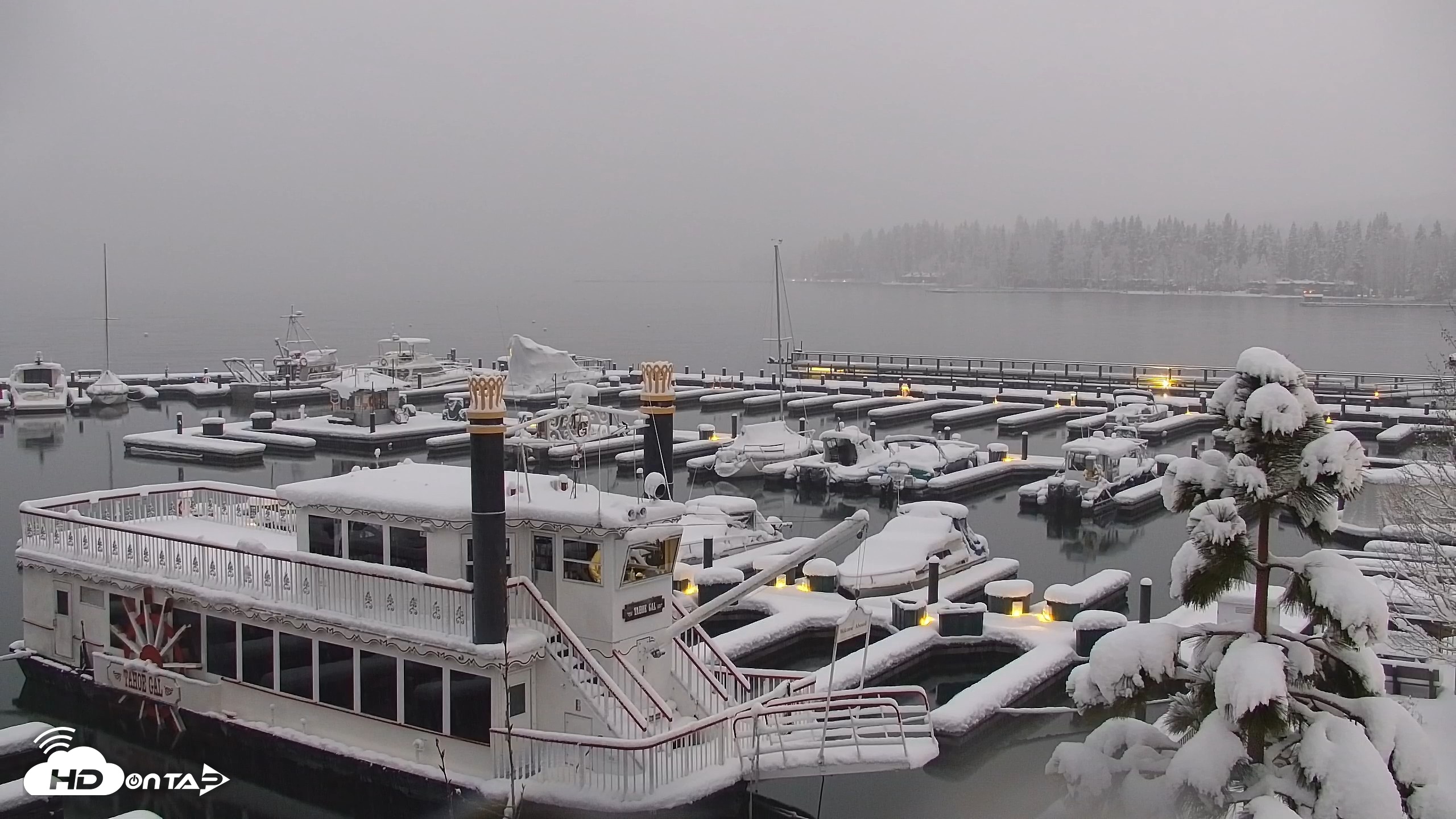 Snapshot of Tahoe City Marina - Lake Tahoe Live Webcam taken Apr 12, 2026, 7:51pm PDT