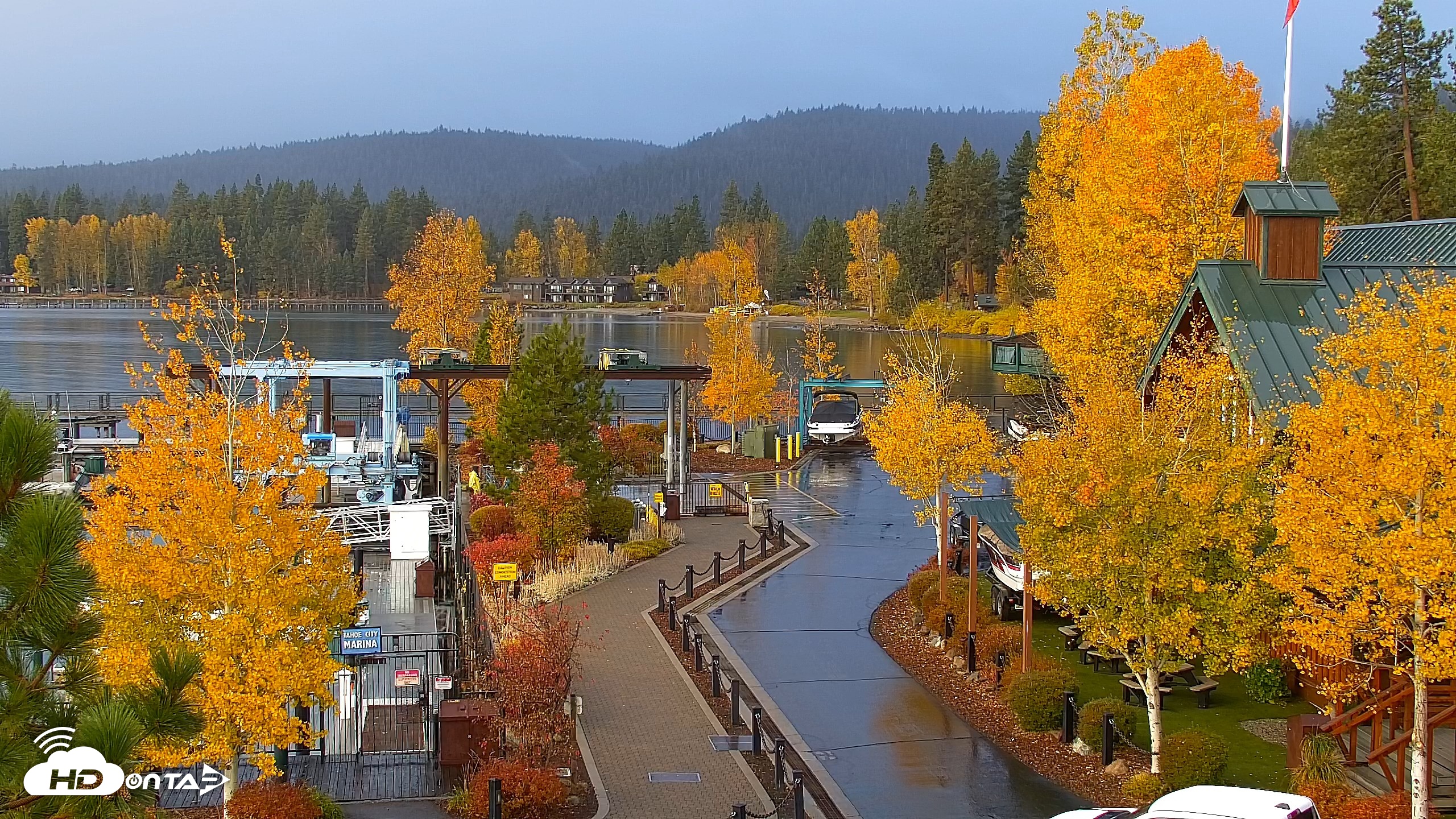 Snapshot of Tahoe City Marina - Lake Tahoe Live Webcam taken Oct 23, 2026, 8:01am PDT