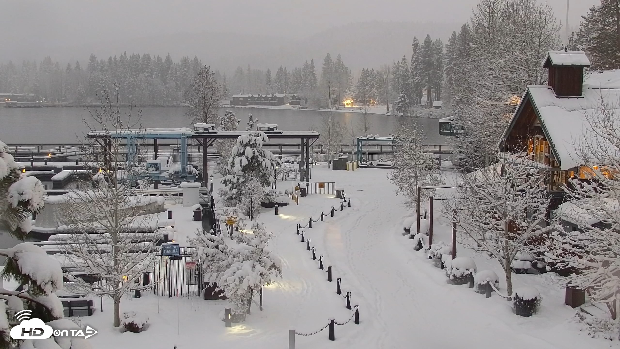 Snapshot of Tahoe City Marina - Lake Tahoe Live Webcam taken Apr 12, 2026, 7:52pm PDT