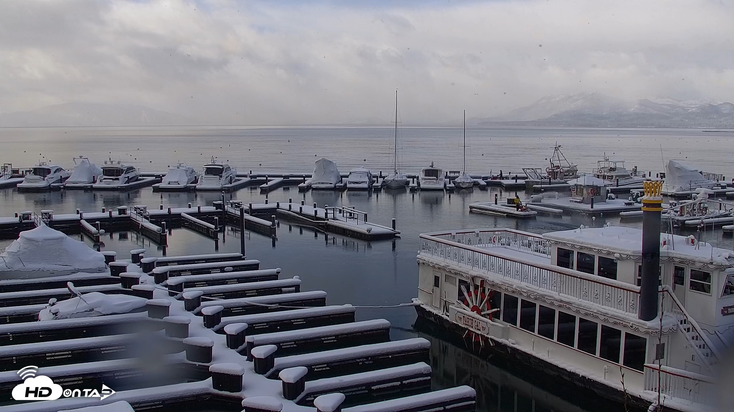 Snapshot of Tahoe City Marina - Lake Tahoe Live Webcam taken Apr 12, 2026, 8:27am PDT