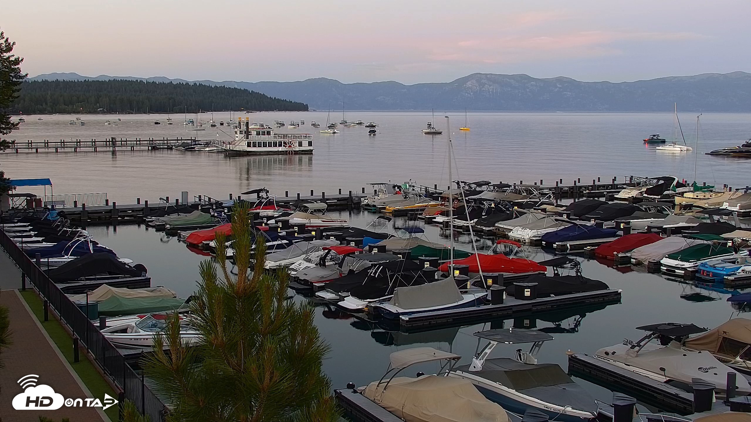 Snapshot of Tahoe City Marina - Lake Tahoe Live Webcam taken Jul 2, 2026, 8:39pm PDT