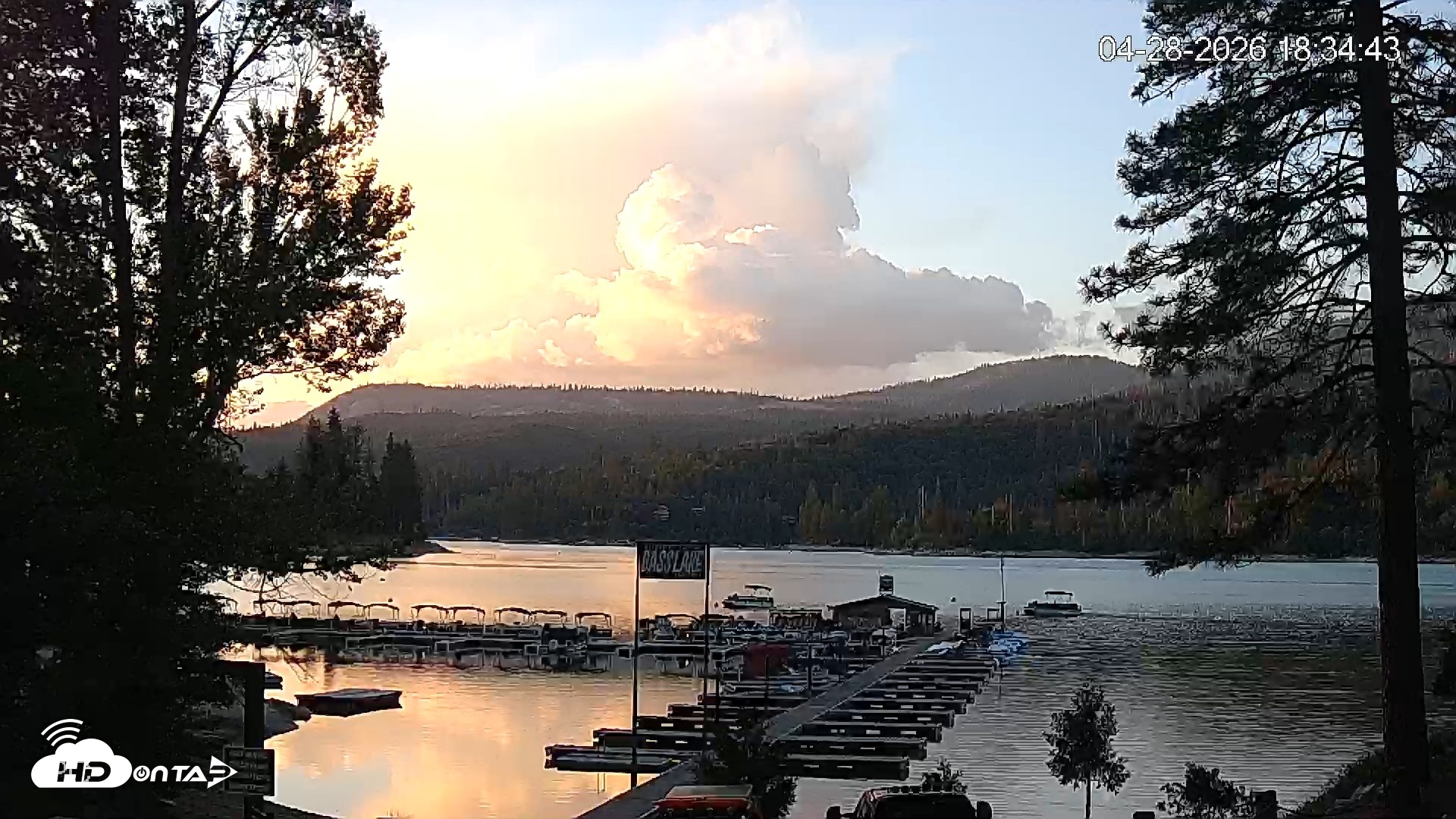 Snapshot of Miller's Landing Resort on Bass Lake Live Webcam taken Apr 28, 2026, 7:34pm PDT