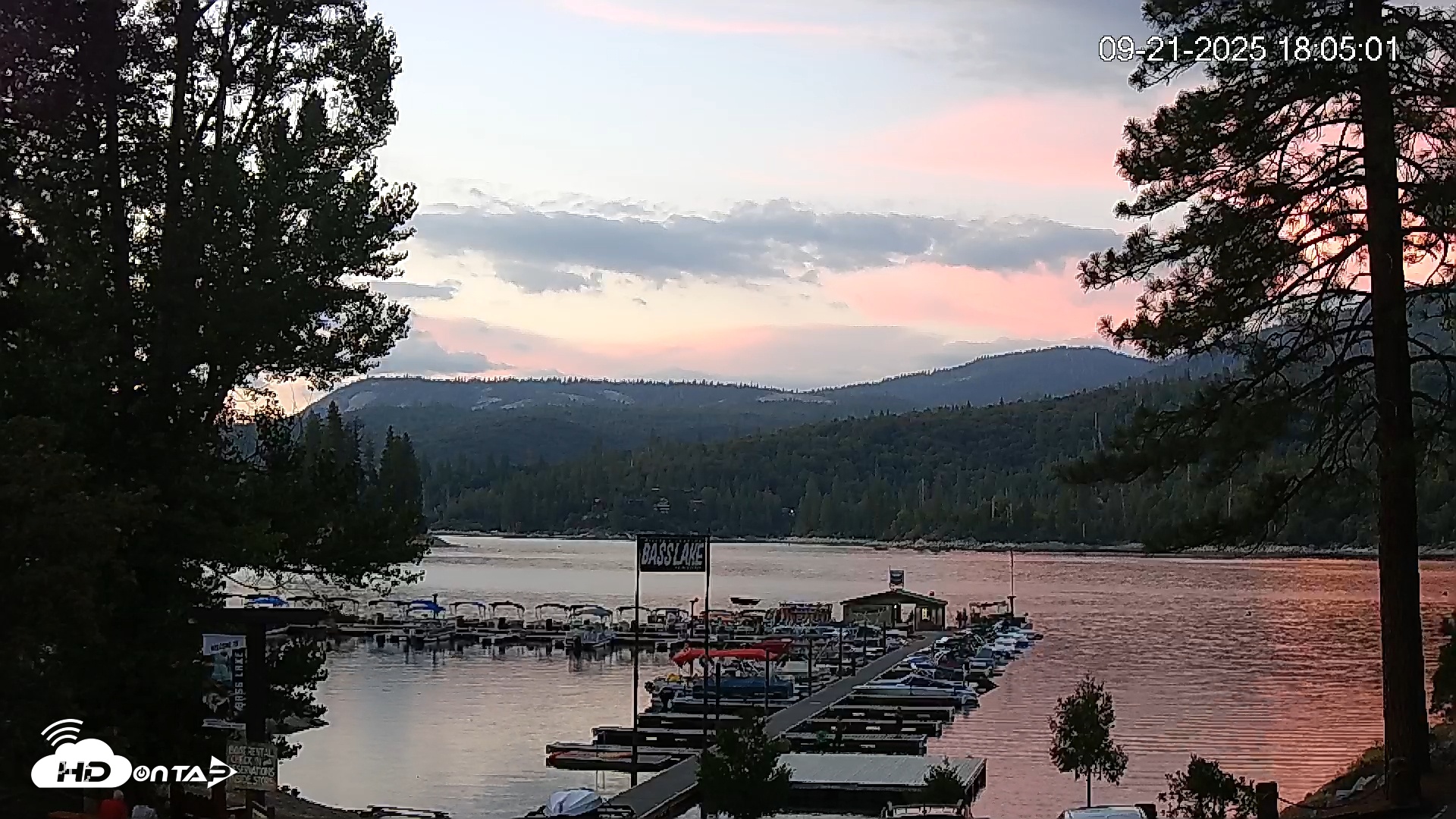 Snapshot of Miller's Landing Resort on Bass Lake Live Webcam taken Sep 21, 2025, 7:05pm PDT