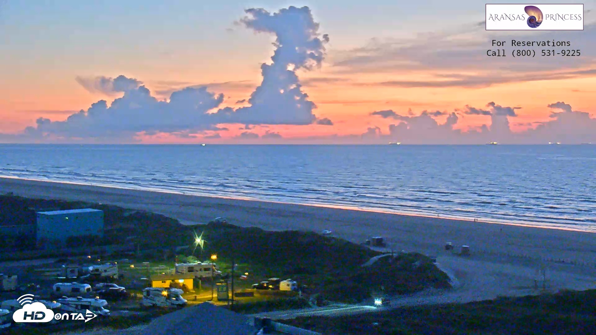Snapshot of Aransas Princess - Port Aransas Beach Live Webcam taken Oct 7, 2025, 6:58am CDT