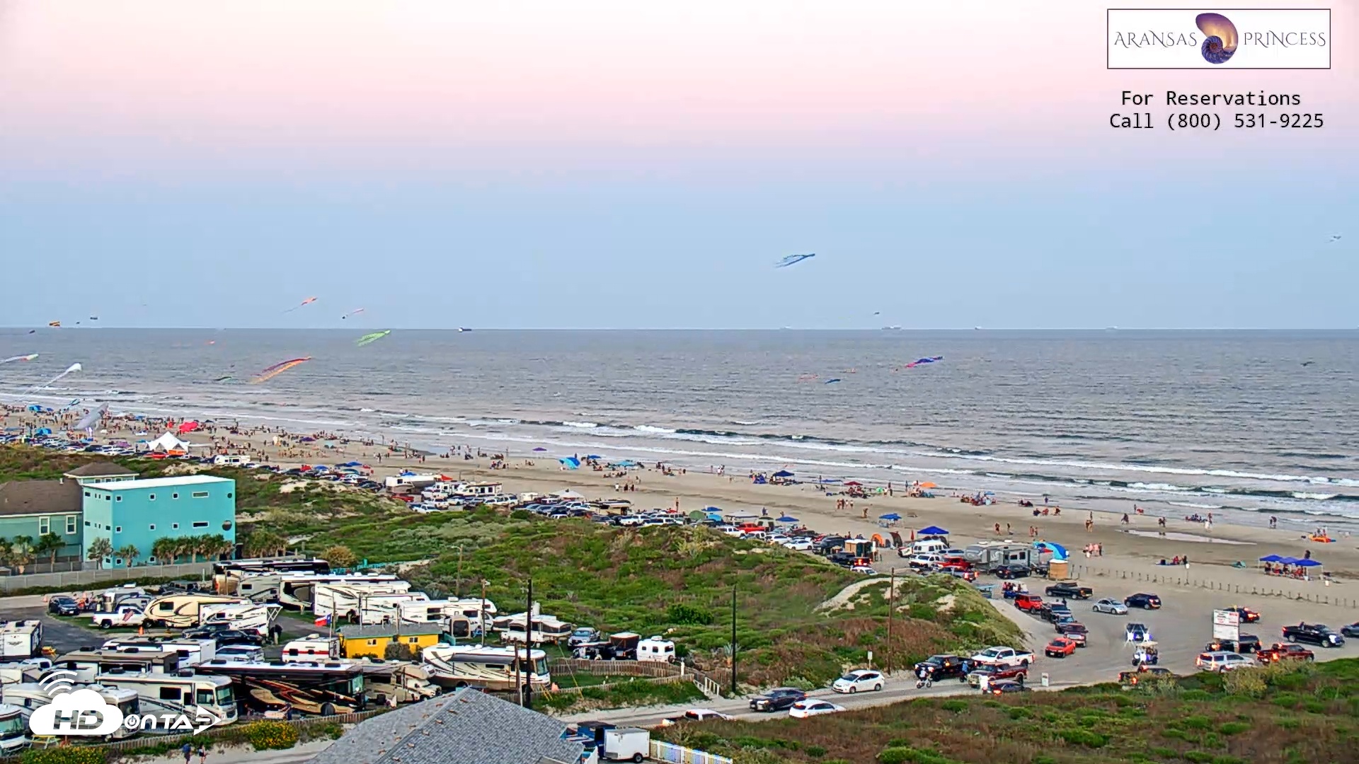 Snapshot of Aransas Princess - Port Aransas Beach Live Webcam taken Oct 11, 2025, 7:10pm CDT