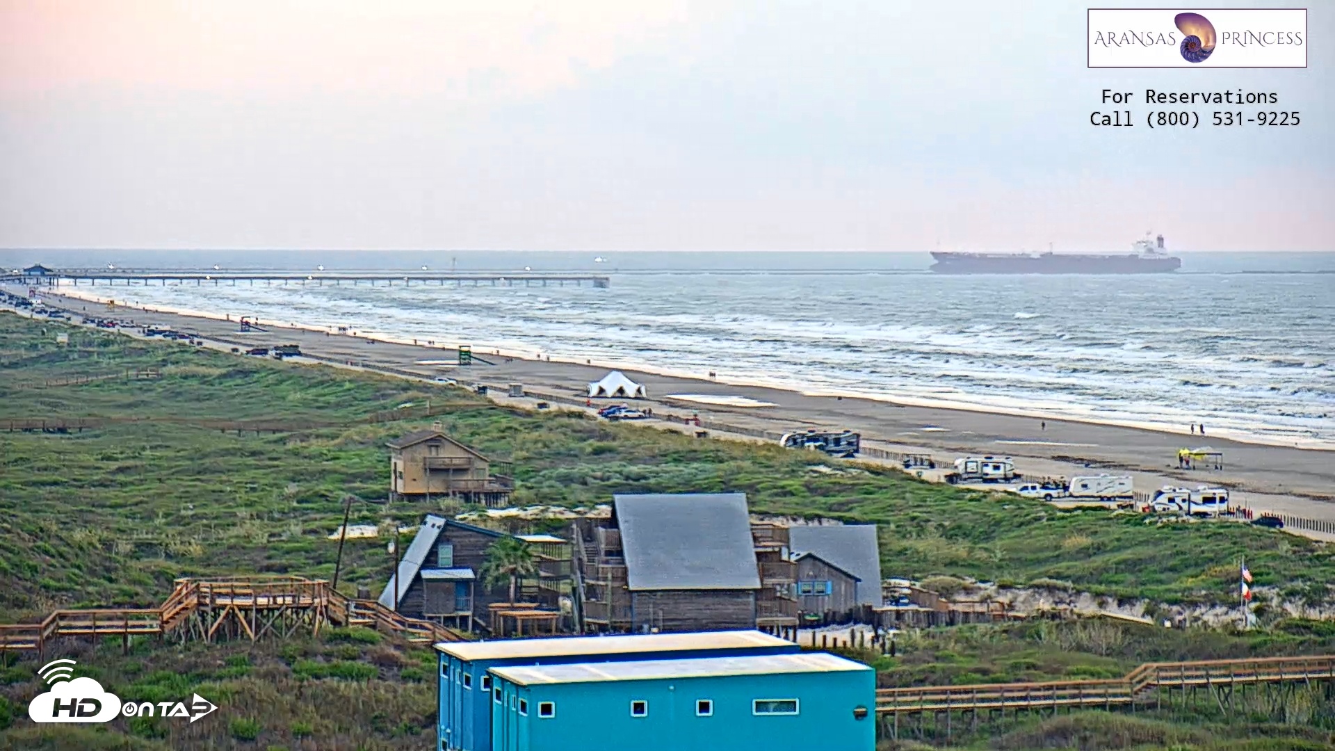 Snapshot of Aransas Princess - Port Aransas Beach Live Webcam taken Oct 10, 2025, 7:35am CDT