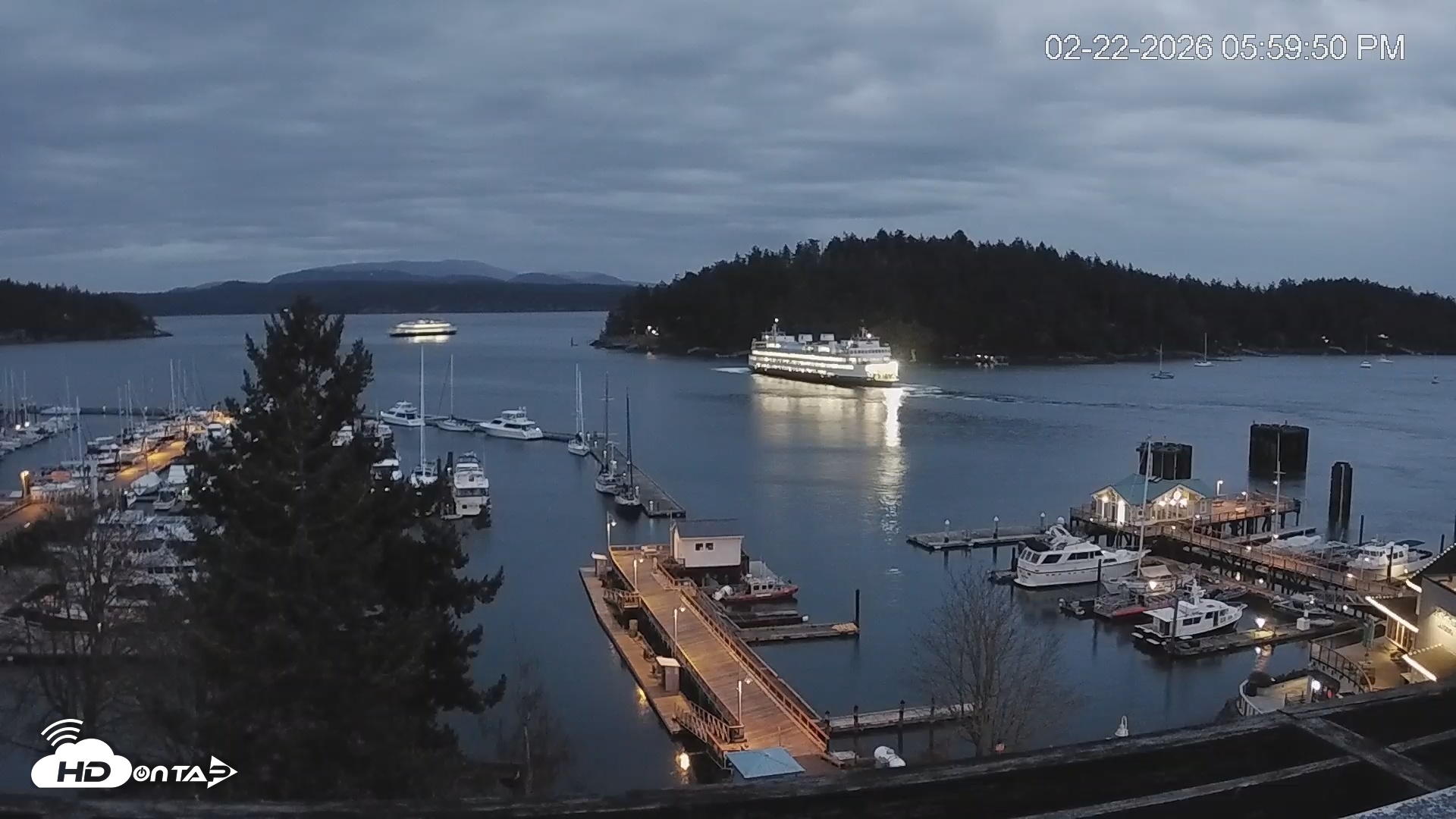 Snapshot of Friday Harbor - San Juan Island Live Webcam taken Feb 22, 2026, 6:00pm PST