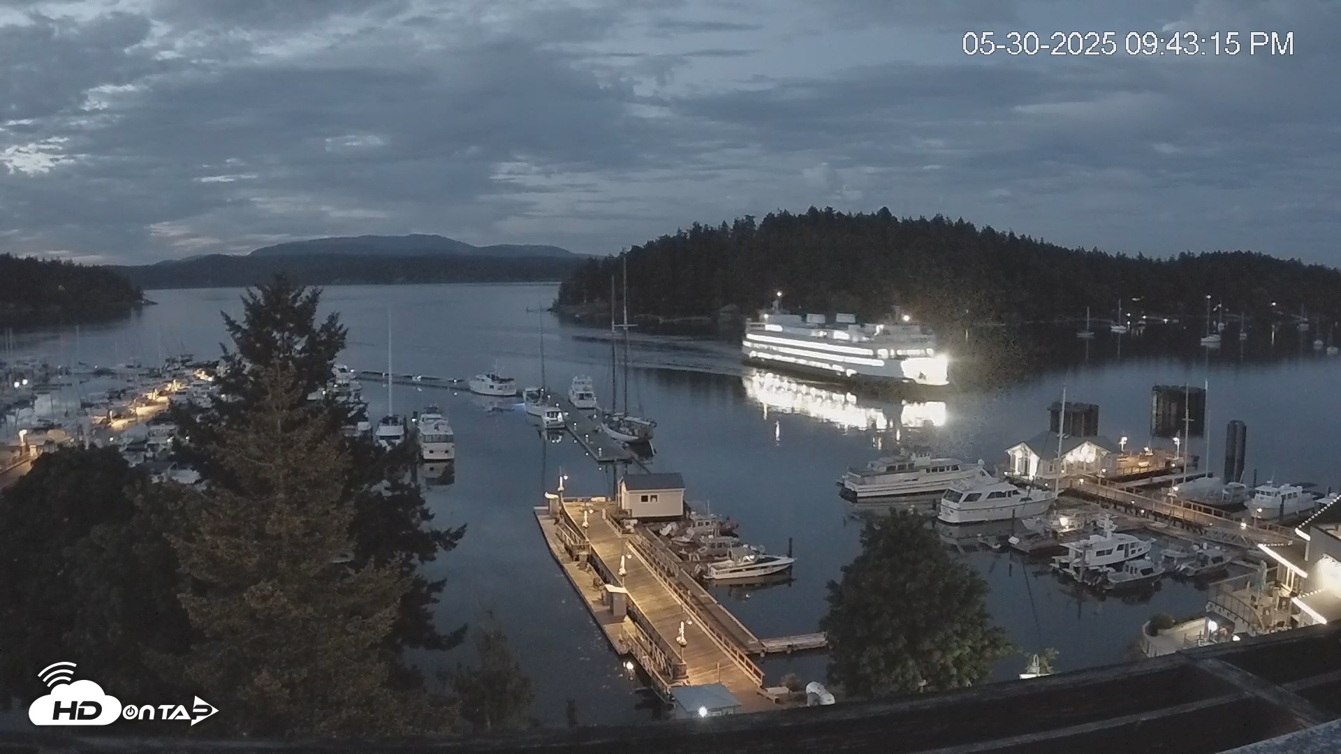 Snapshot of Friday Harbor - San Juan Island Live Webcam taken May 30, 2025, 9:43pm PDT