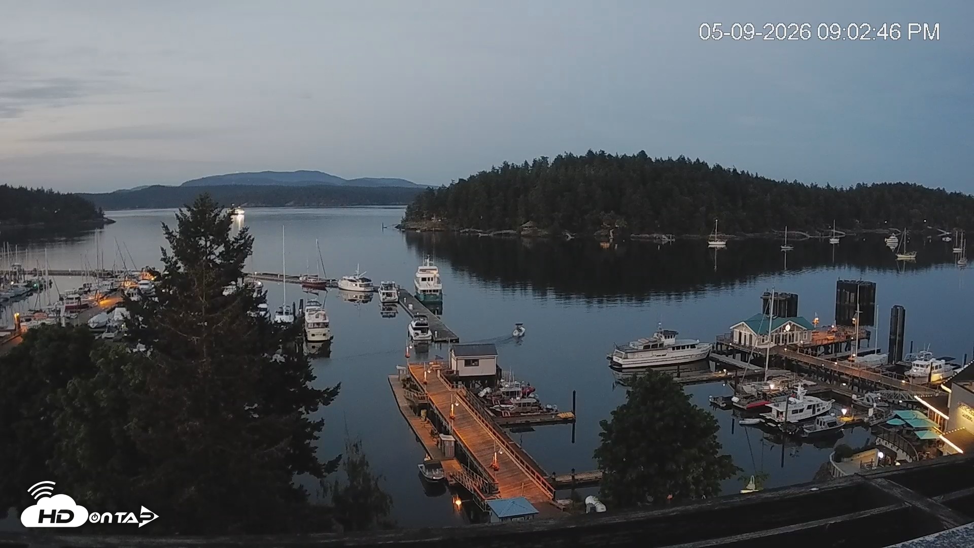 Snapshot of Friday Harbor - San Juan Island Live Webcam taken May 9, 2026, 9:03pm PDT