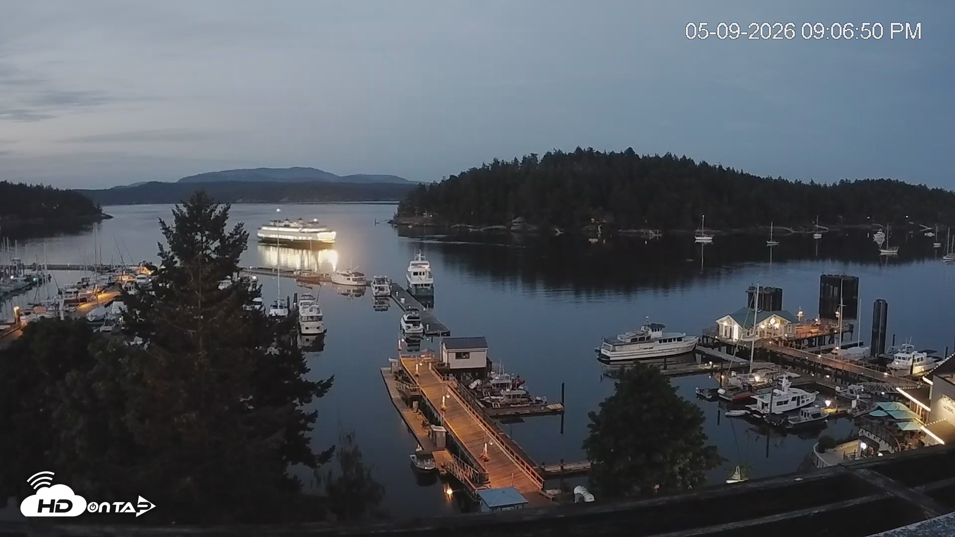 Snapshot of Friday Harbor - San Juan Island Live Webcam taken May 9, 2026, 9:07pm PDT
