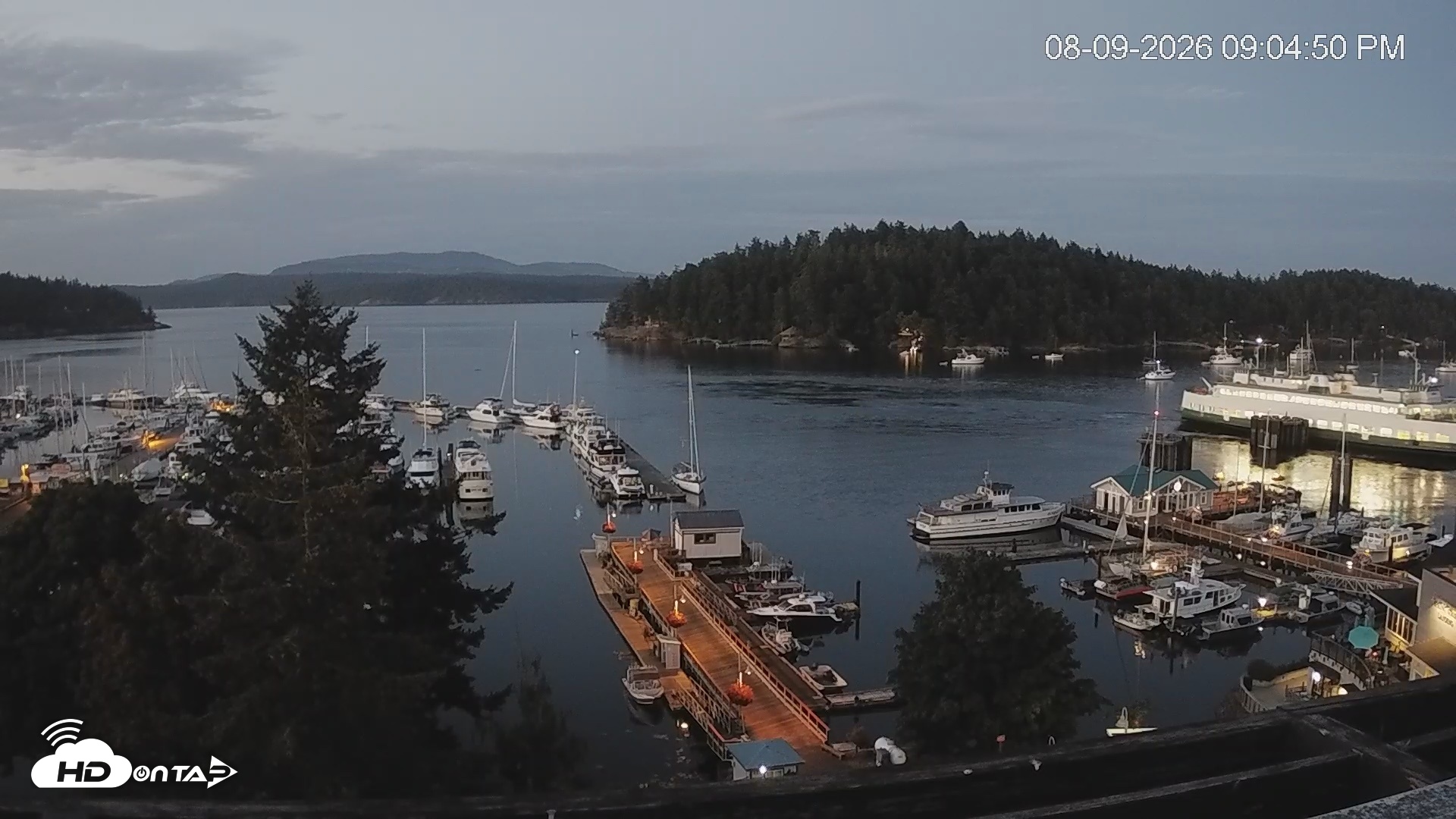 Snapshot of Friday Harbor - San Juan Island Live Webcam taken Aug 9, 2026, 9:05pm PDT