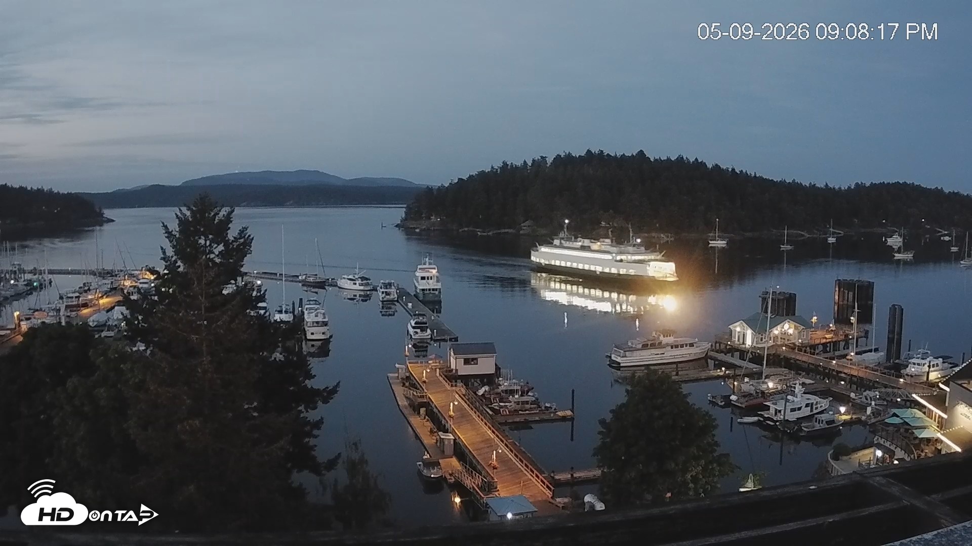 Snapshot of Friday Harbor - San Juan Island Live Webcam taken May 9, 2026, 9:08pm PDT