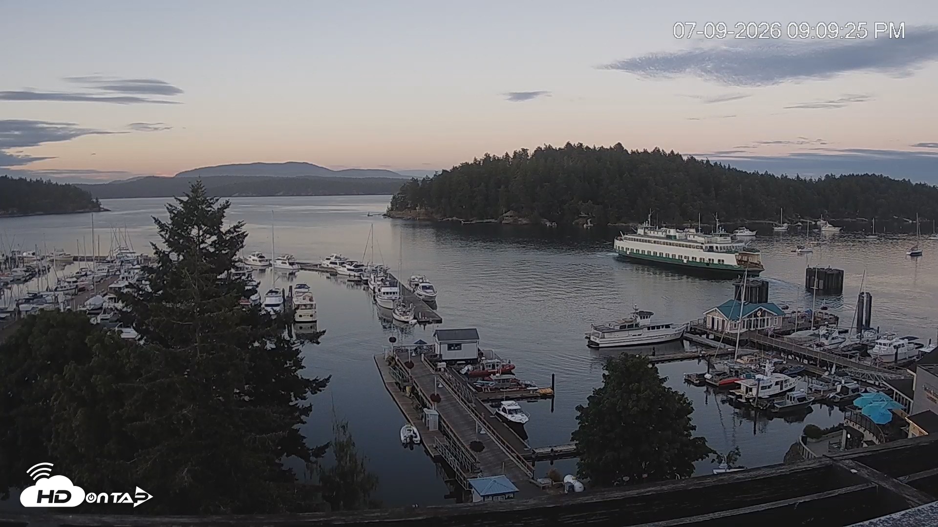 Snapshot of Friday Harbor - San Juan Island Live Webcam taken Jul 9, 2026, 9:10pm PDT