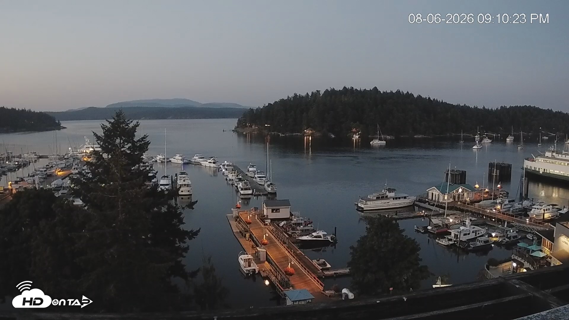 Snapshot of Friday Harbor - San Juan Island Live Webcam taken Aug 6, 2026, 9:11pm PDT